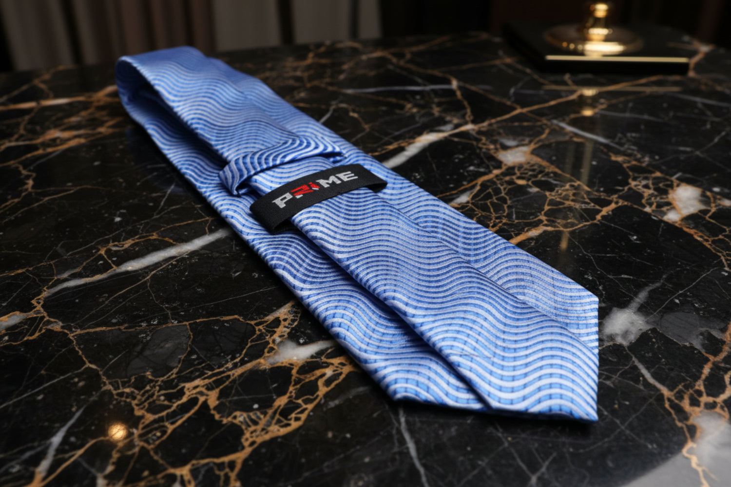 Shades of Blue Wavy Lines Necktie Keep