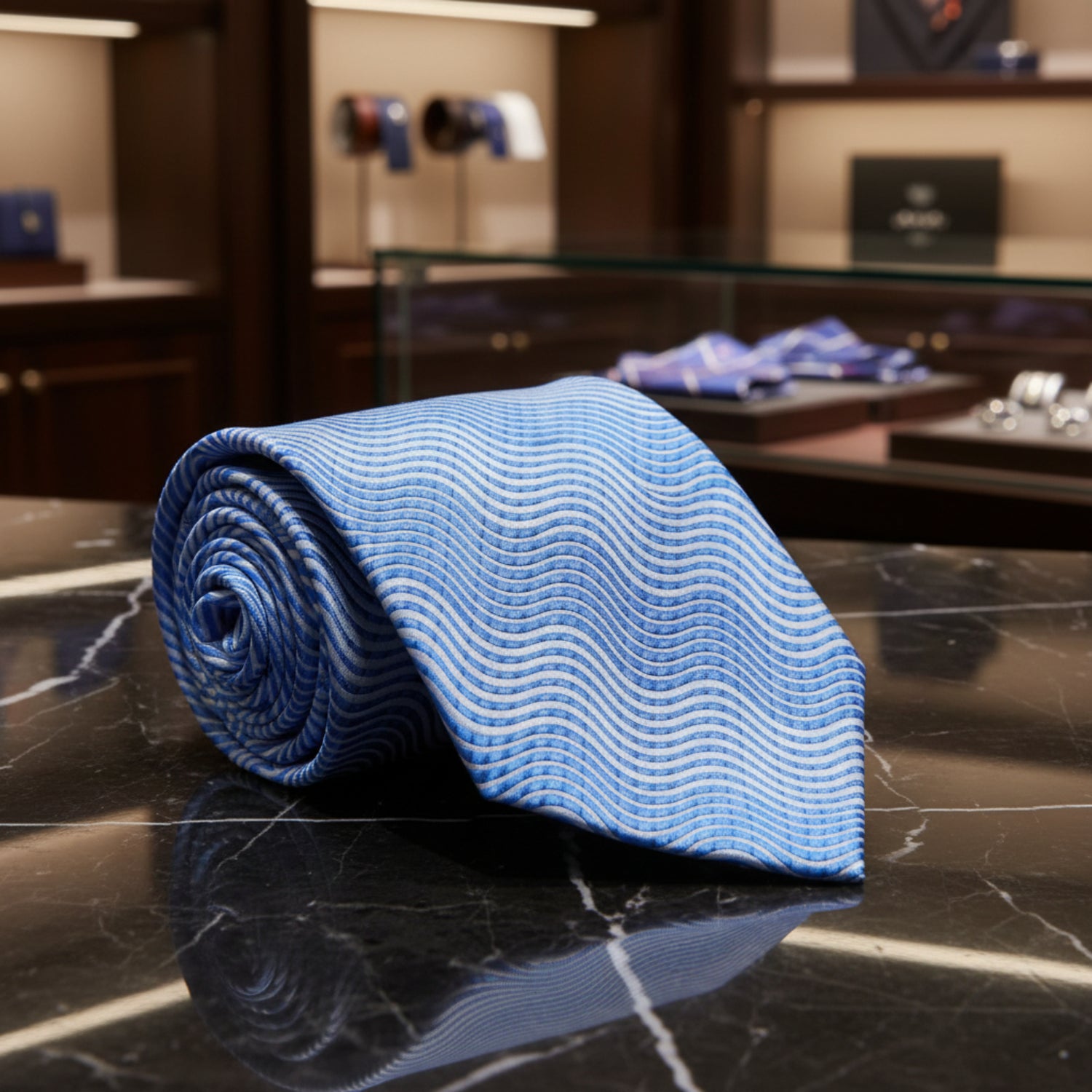 Shades of Blue Wavy Lines Necktie  