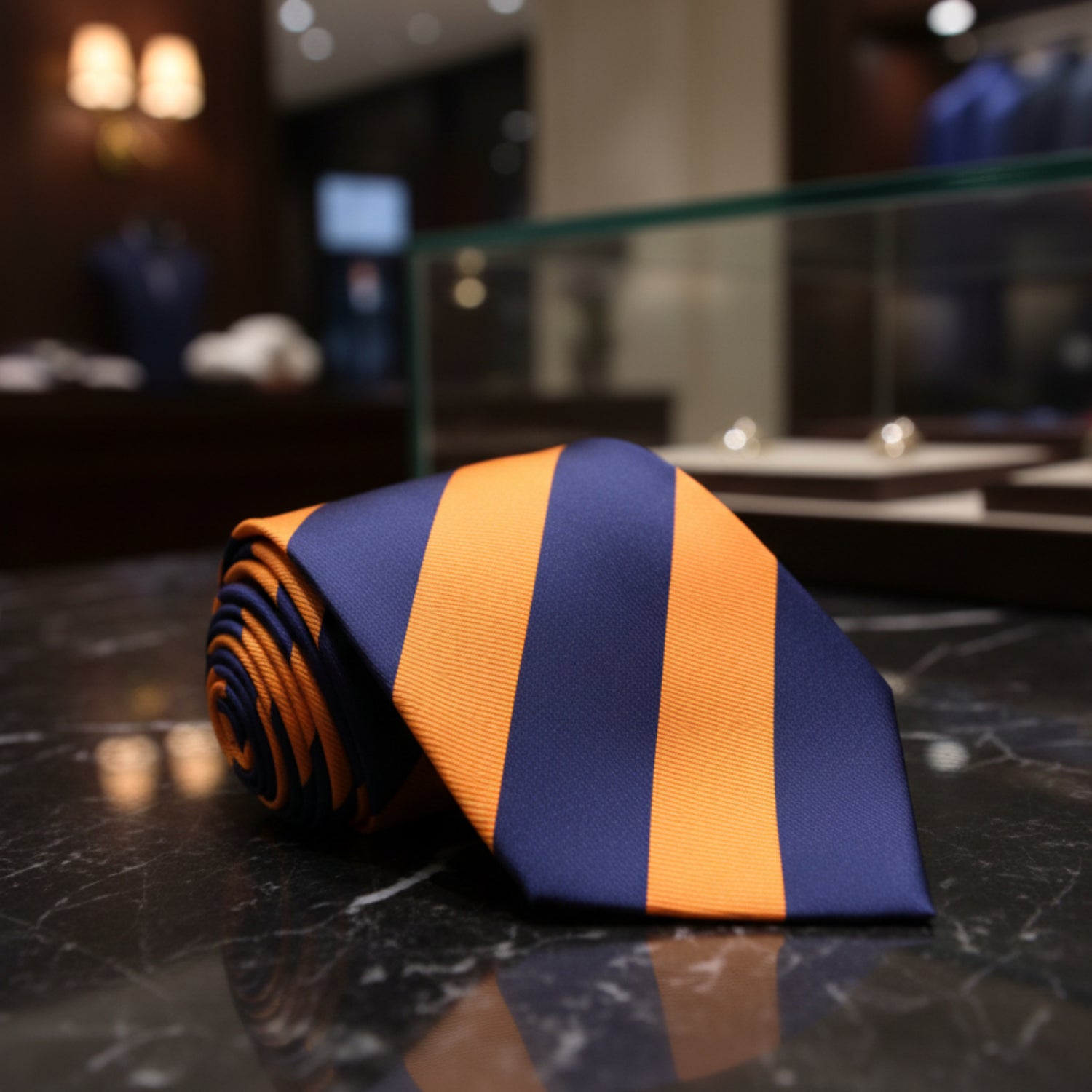 A Orange And Blue Stripe Pattern Necktie 