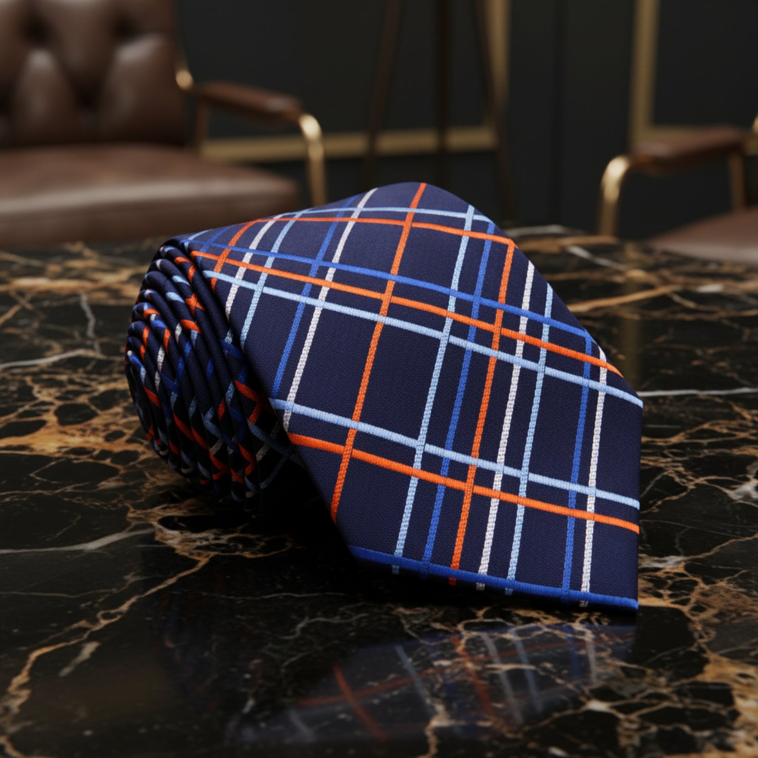 Blue Orange Lines Tie