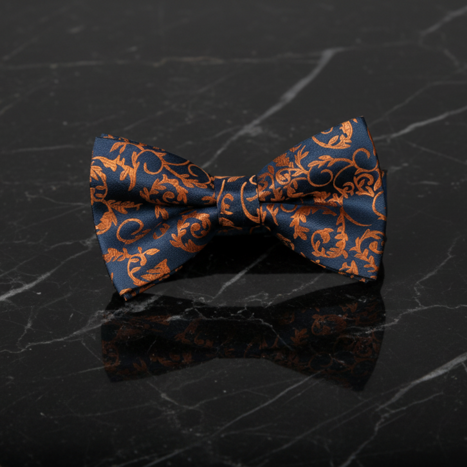 Deep Blue, Orange Floral Bow Tie a 