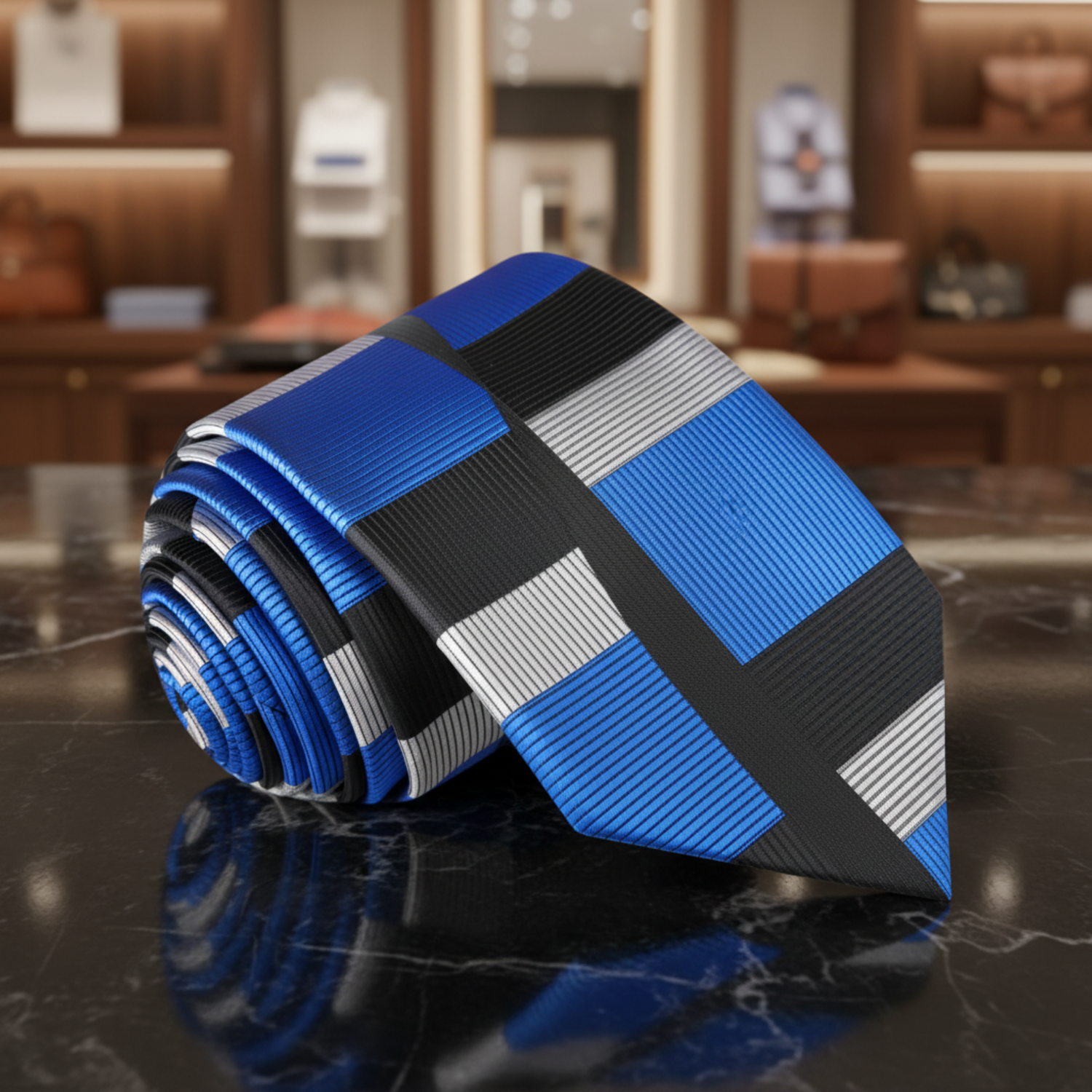 Blue, Grey, Black Abstract Tie 