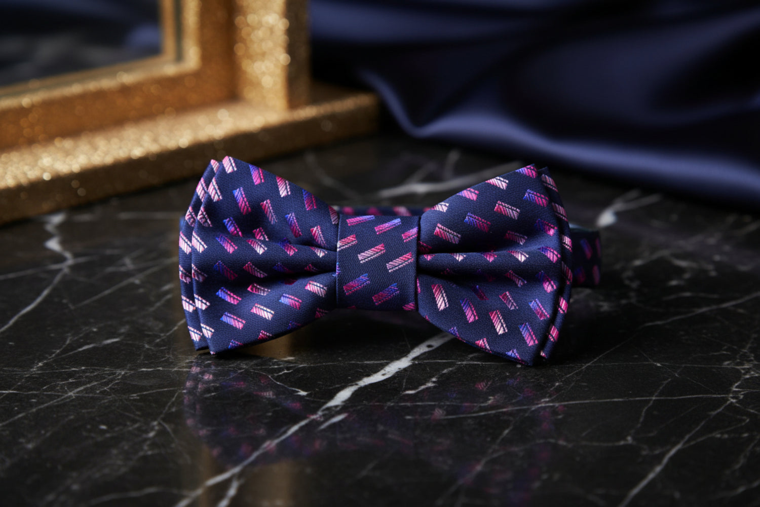 Pre Tied View: Blue, Pink Geometric Bow Tie