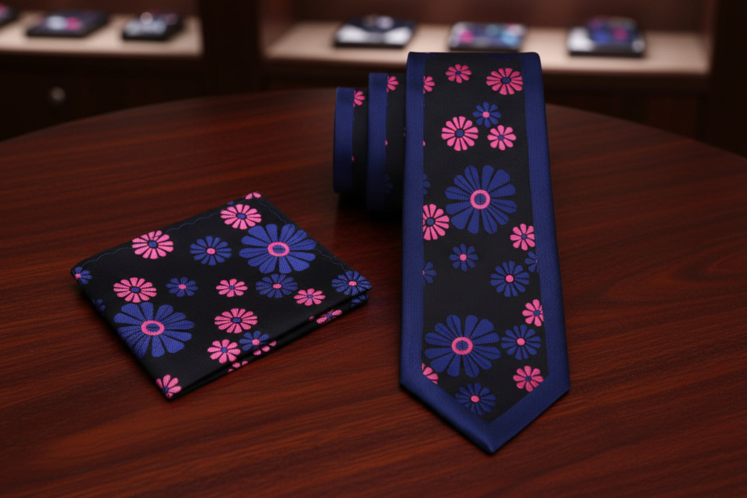 Alt View: Blue, Pink Cactus Flower Tie|