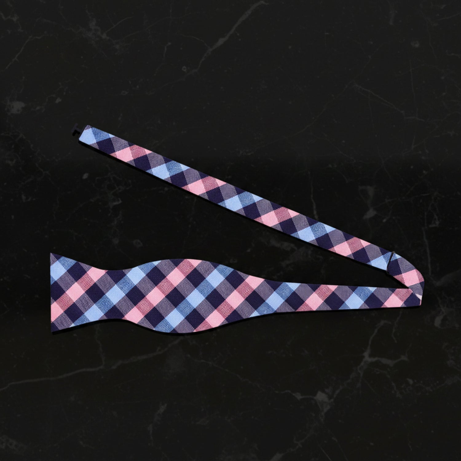 Blue, Pink Check Bow Tie Untied
