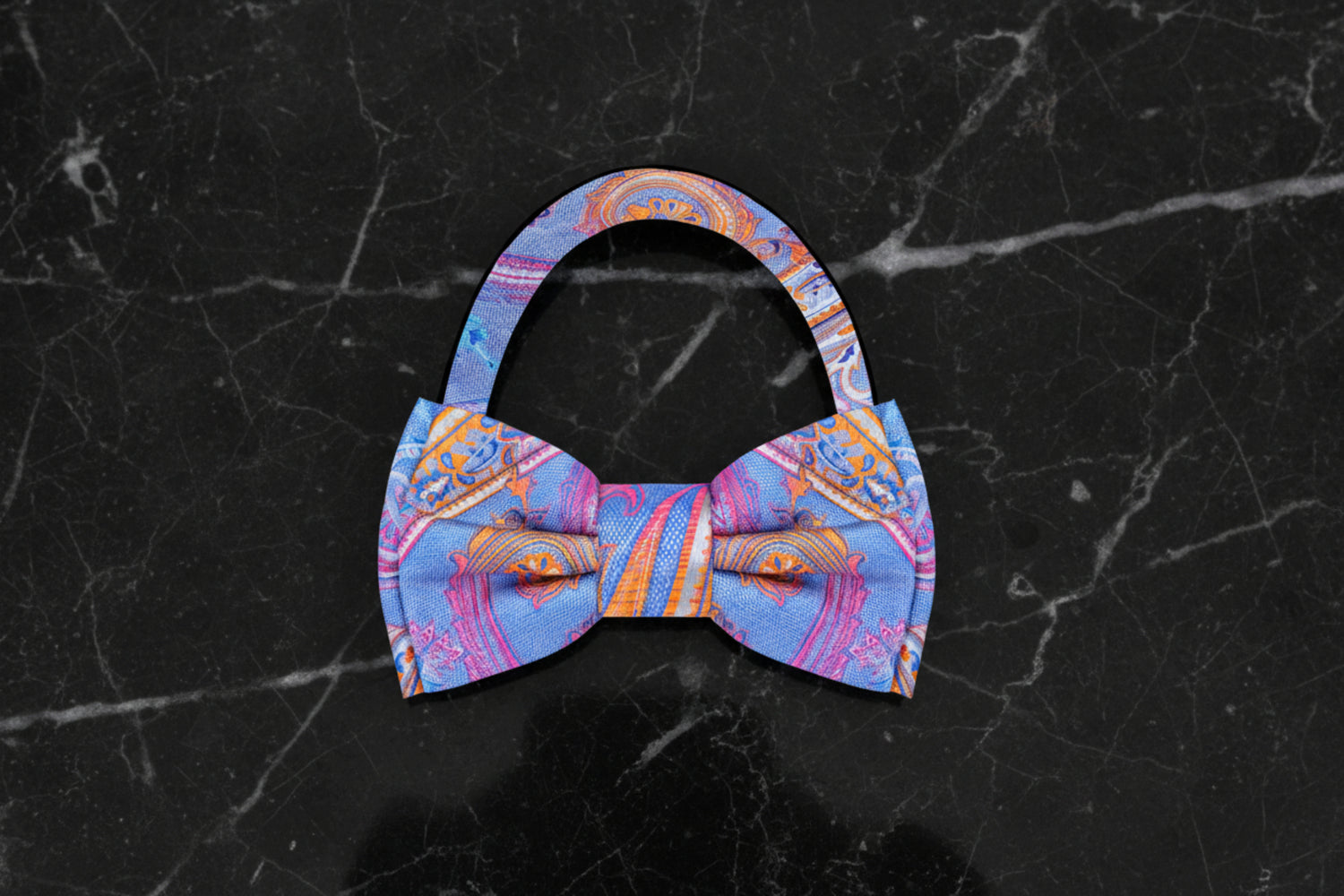 Blue, Pink and Orange Paisley Bow Tie Pre Tied