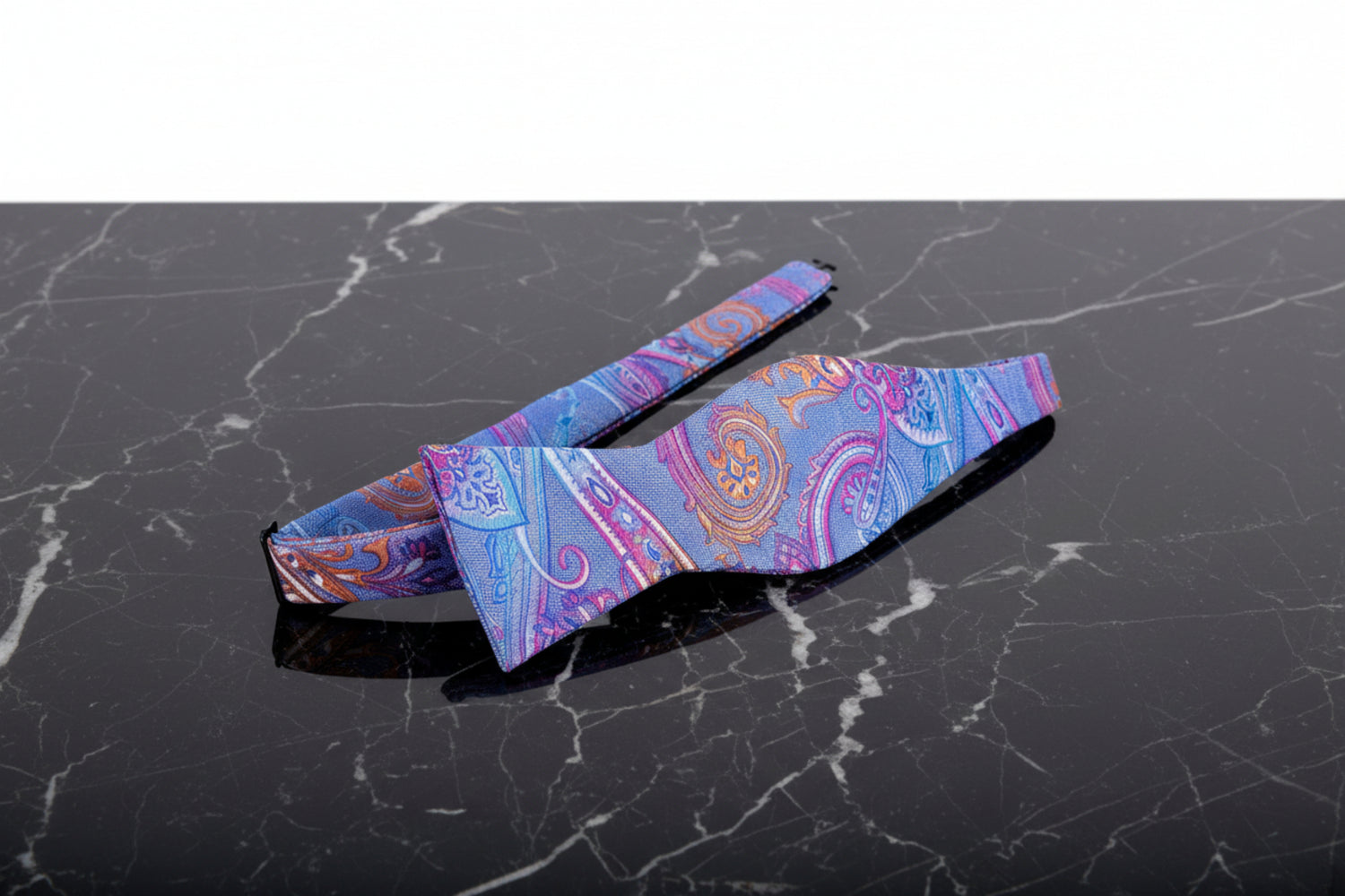 Blue, Pink and Orange Paisley Bow Tie Self Tie