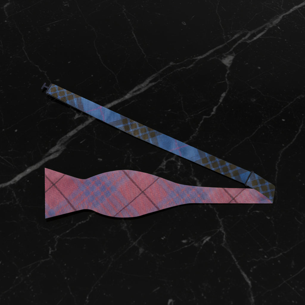 Blue, pink and brown double sided plaid bow tie self tie