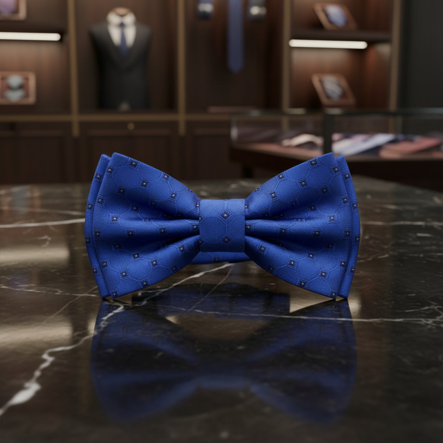 Blue Geometric Bow Tie