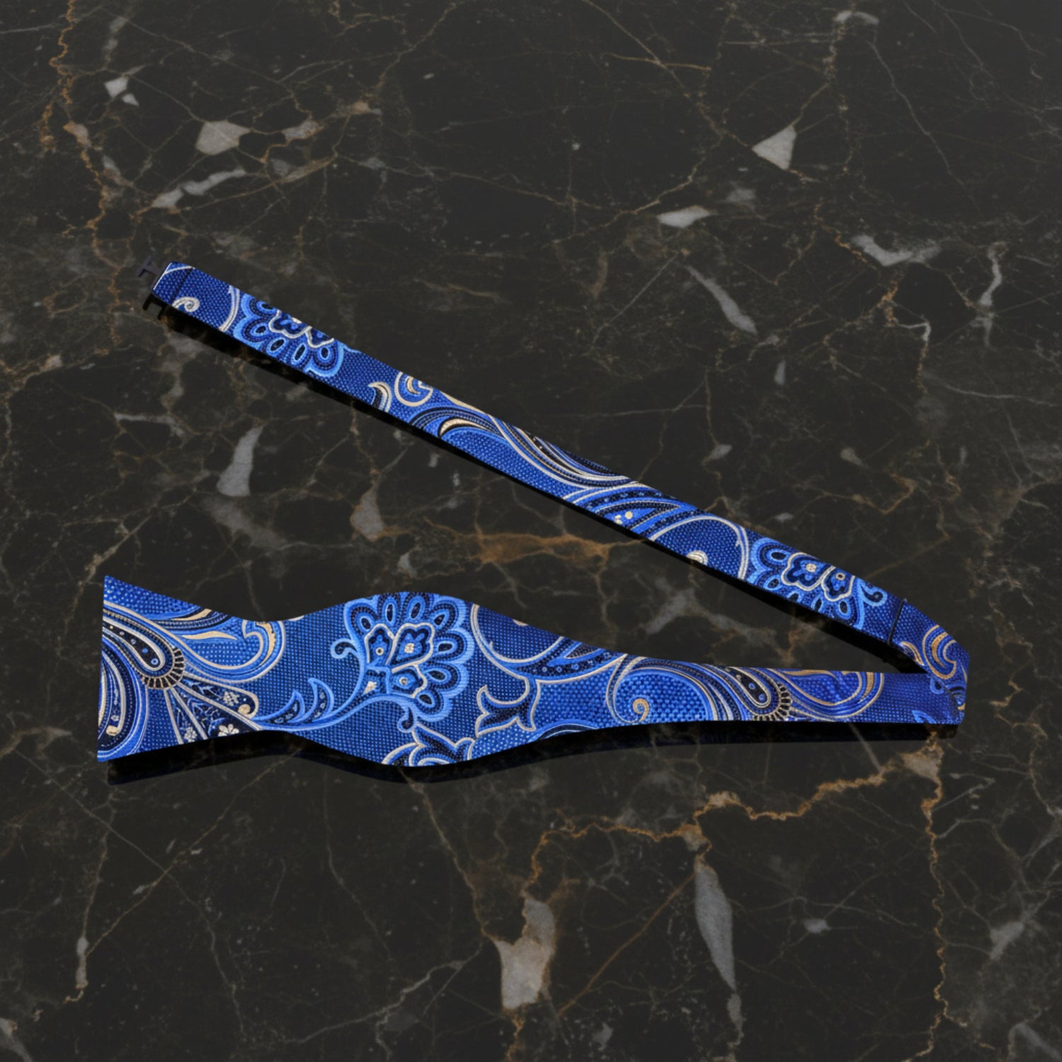 Blue, Black Yellow Paisley Bow Tie Untied