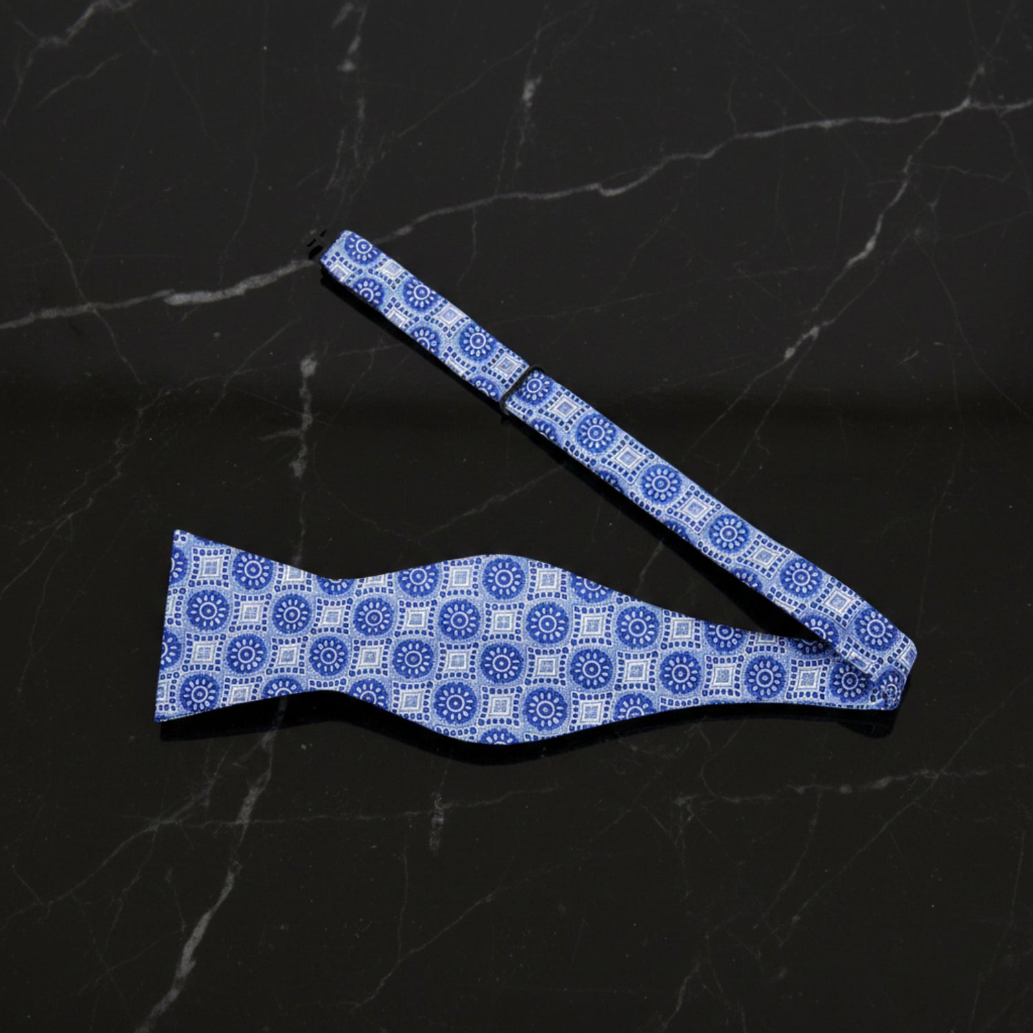 Self Tie: Blue, Light Blue Geometric Bow Tie