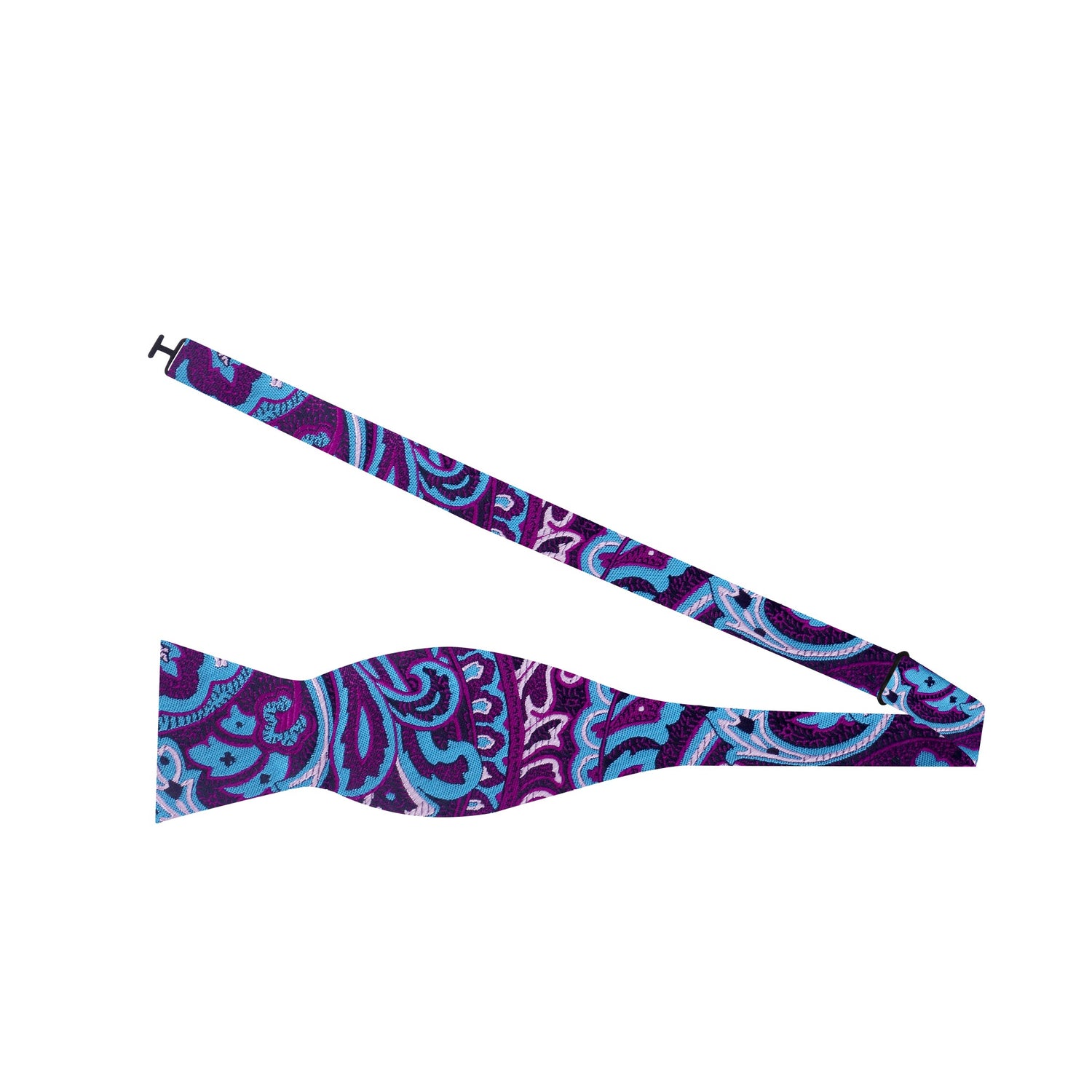 Self Tie Bow Tie: A Blue, Purple Ornate Paisley Pattern Self Tie Bow Tie