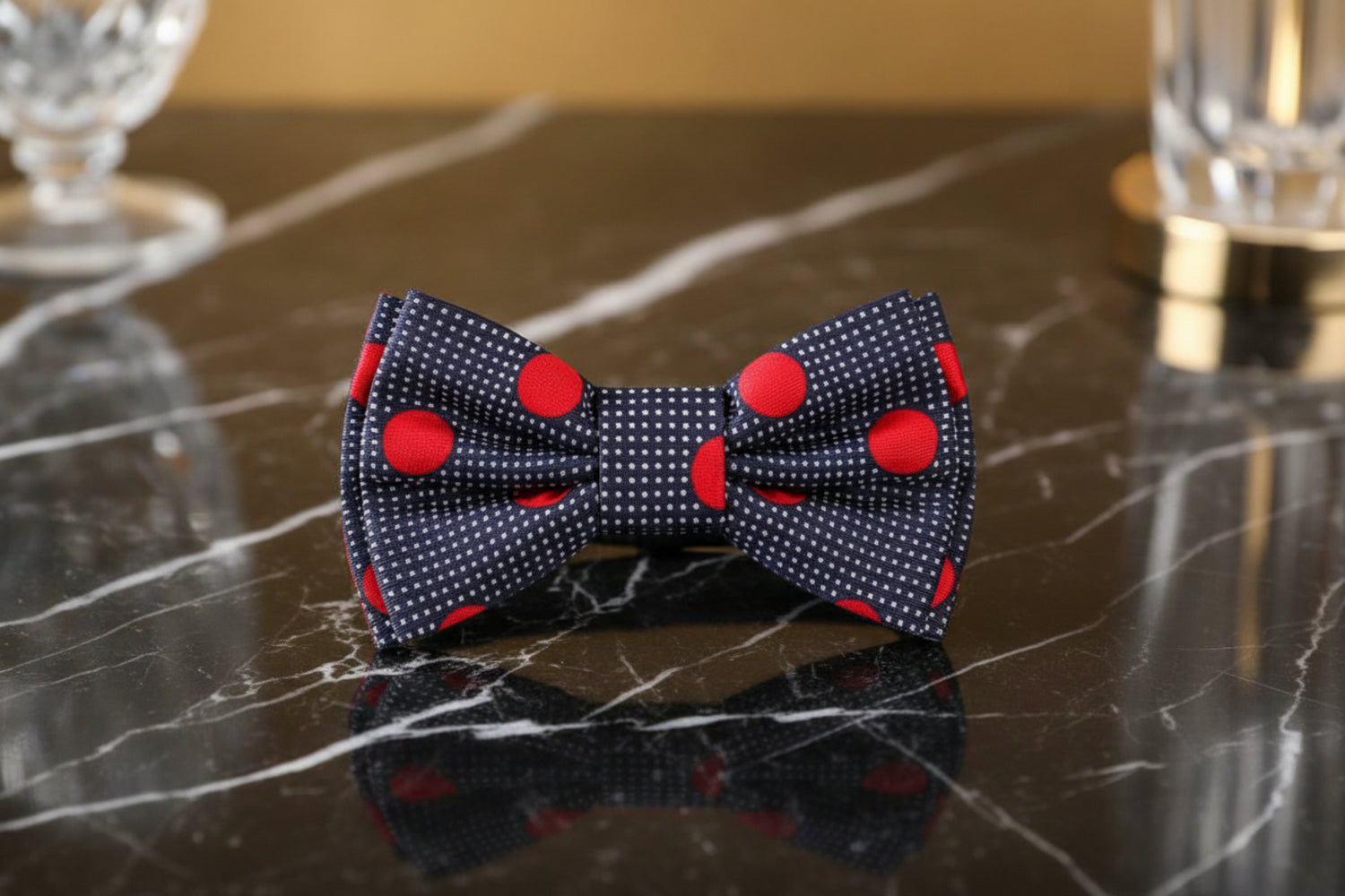 Deep Blue, Red Polka Bow Tie S