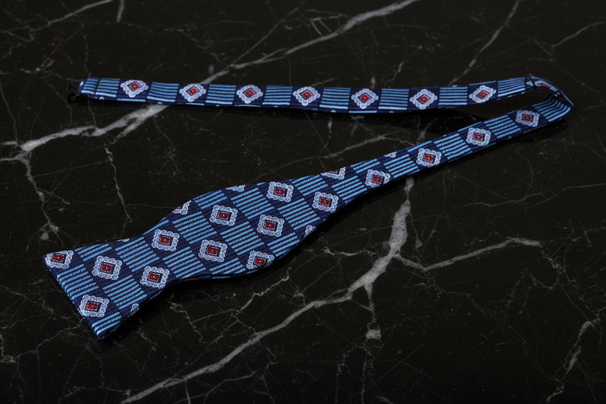 Untied: Blue, Red Diamonds Bow Tie 