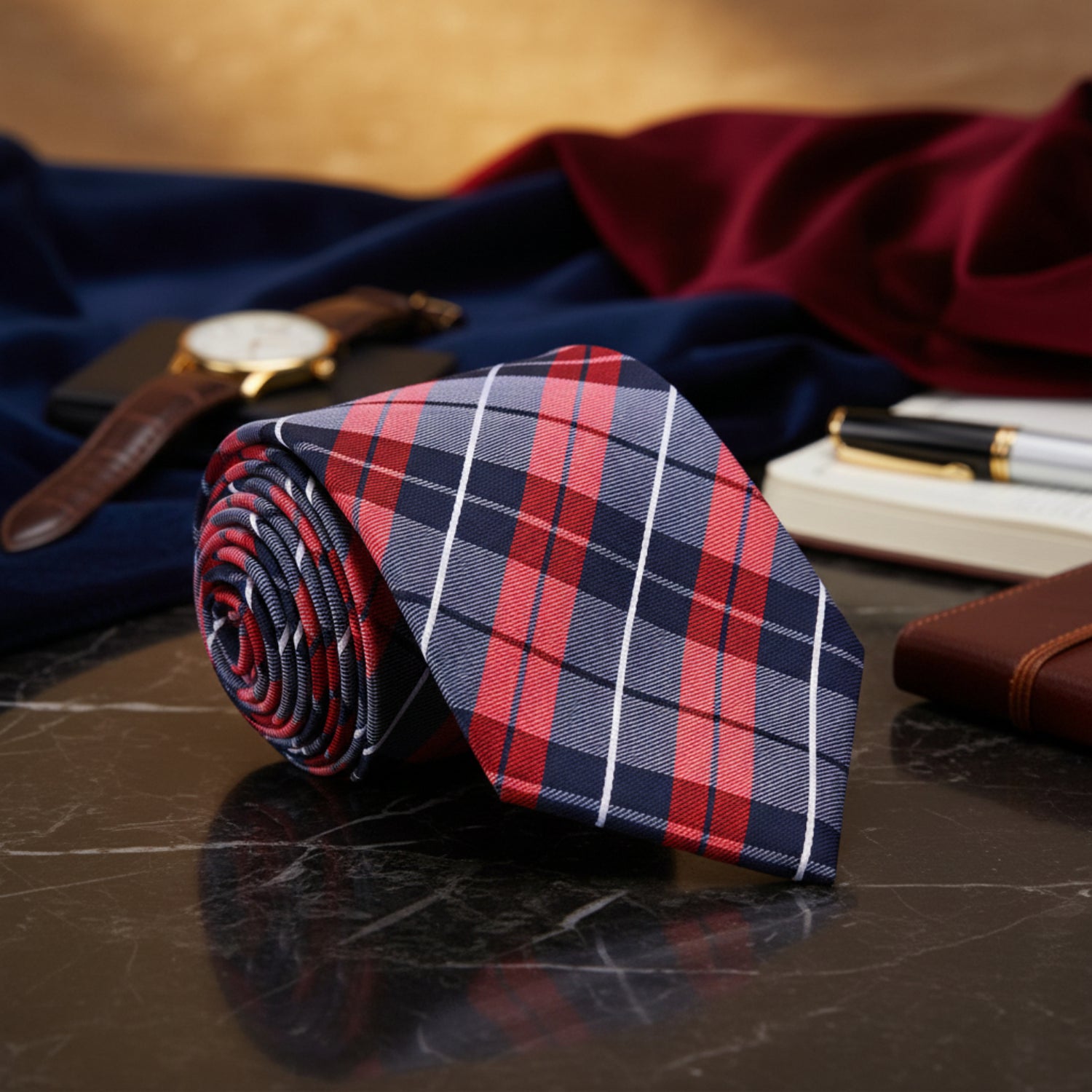A Red, Blue Plaid Pattern Necktie 