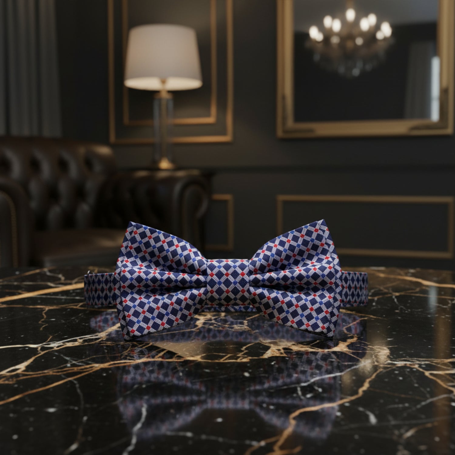 Blue, Red, Grey Geometric Bow Tie Pre Tied