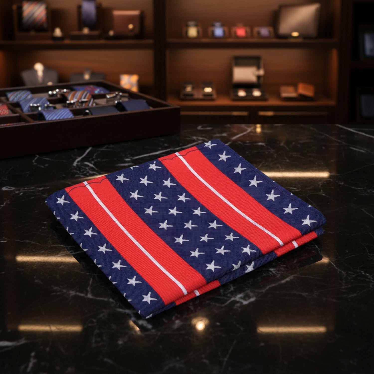 Blue, Red, Grey Stars and Stripes Pocket Square