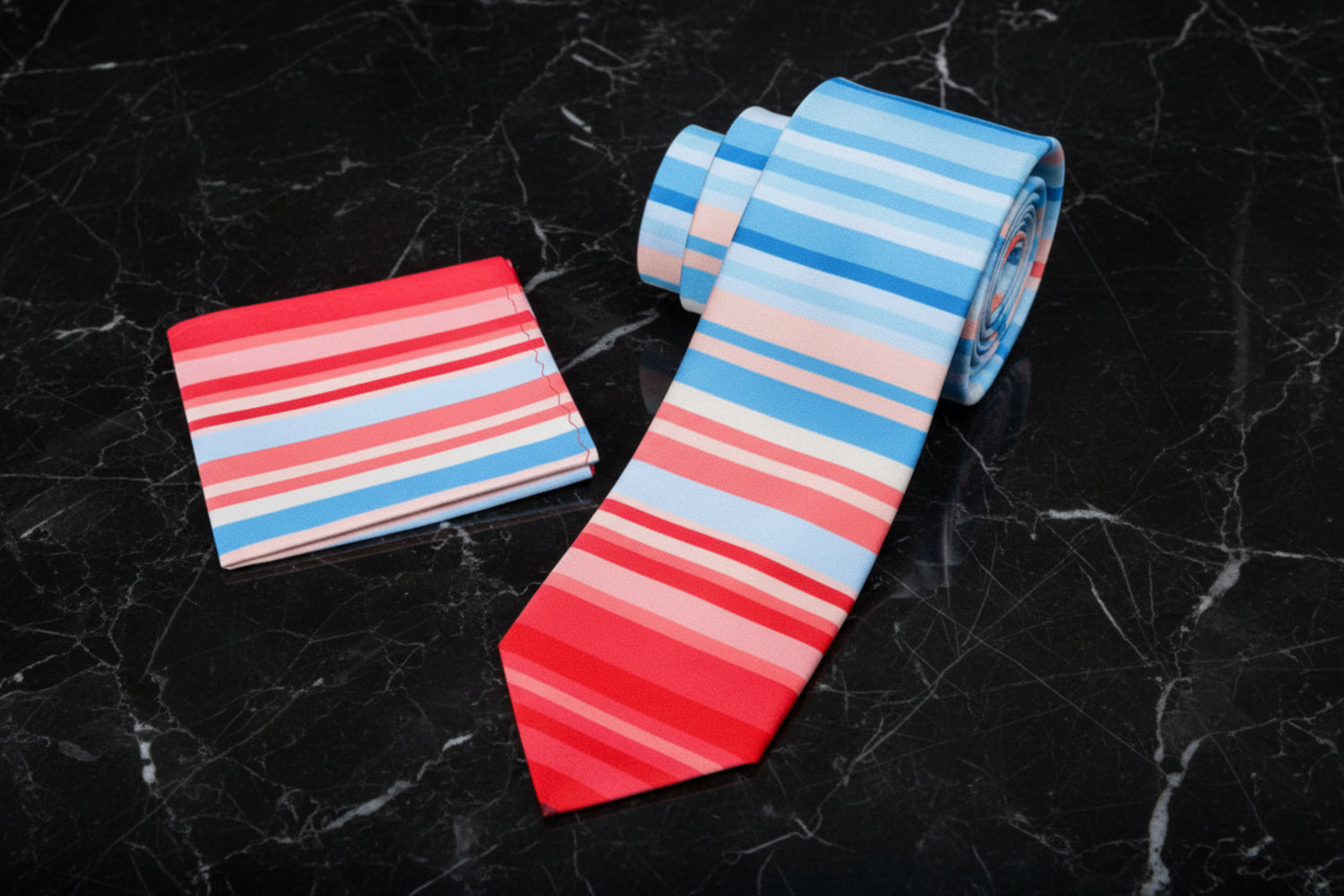 View 2: Shades of Blue and Red Gradient Tie and Square