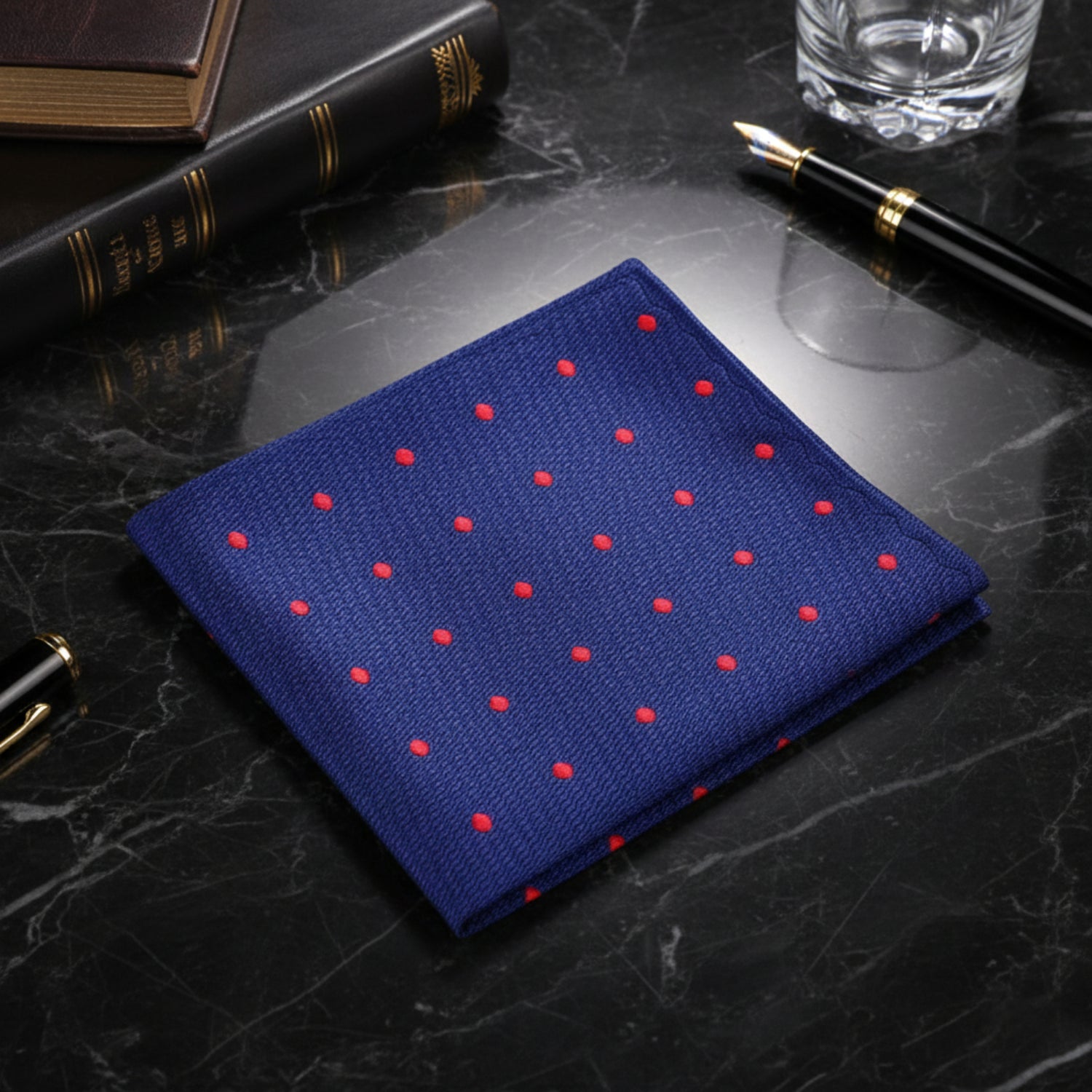 A Blue, Red Polka Dot Pattern Square