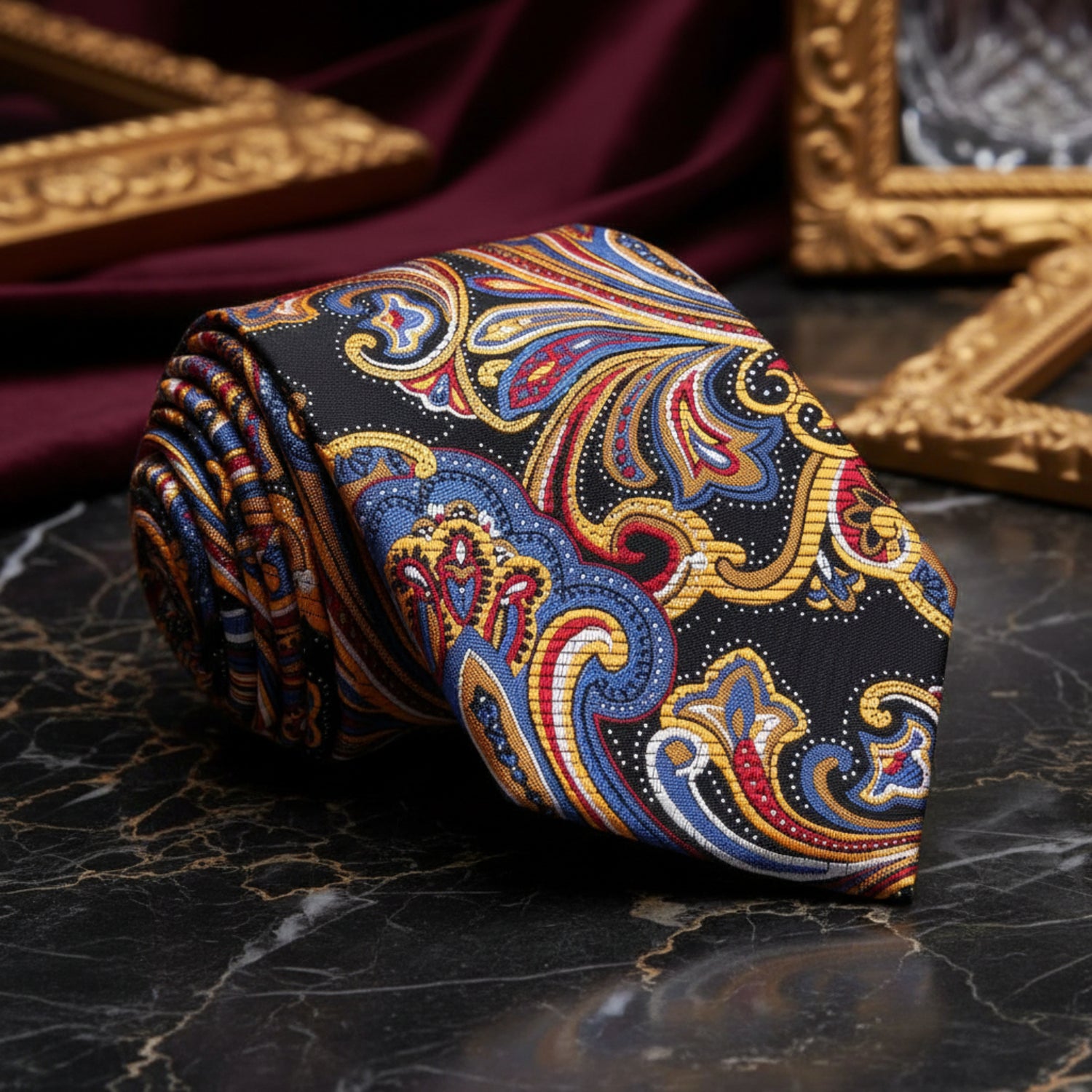 Blue, Red, Orange Paisley Tie  