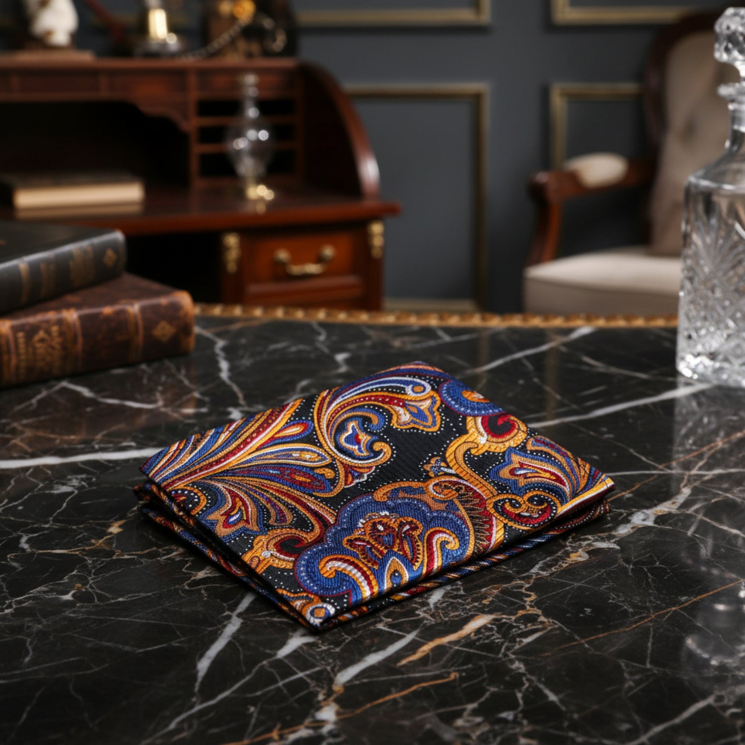 Blue, Red, Orange Paisley Pocket Square