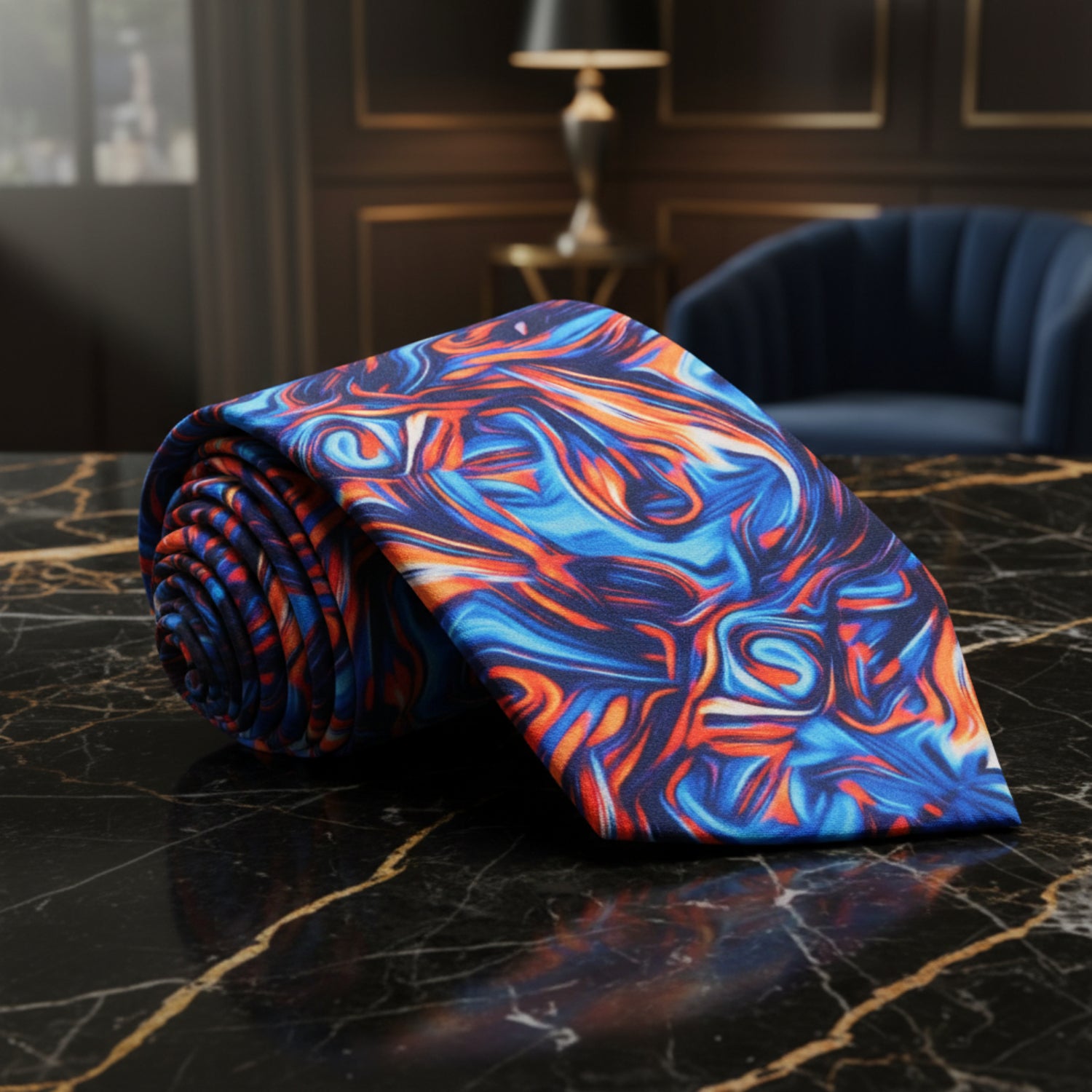 Blue, Orange Abstract Tie