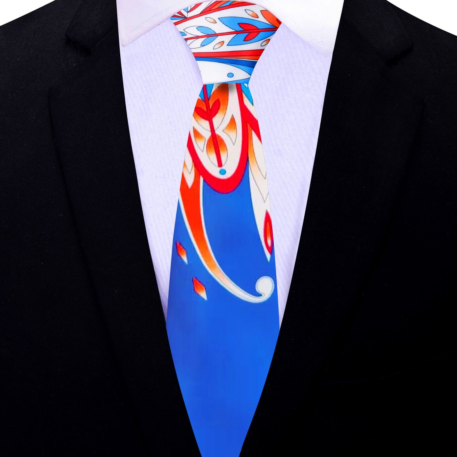 White, Blue, Orange, Yellow Paisley Tie Thin