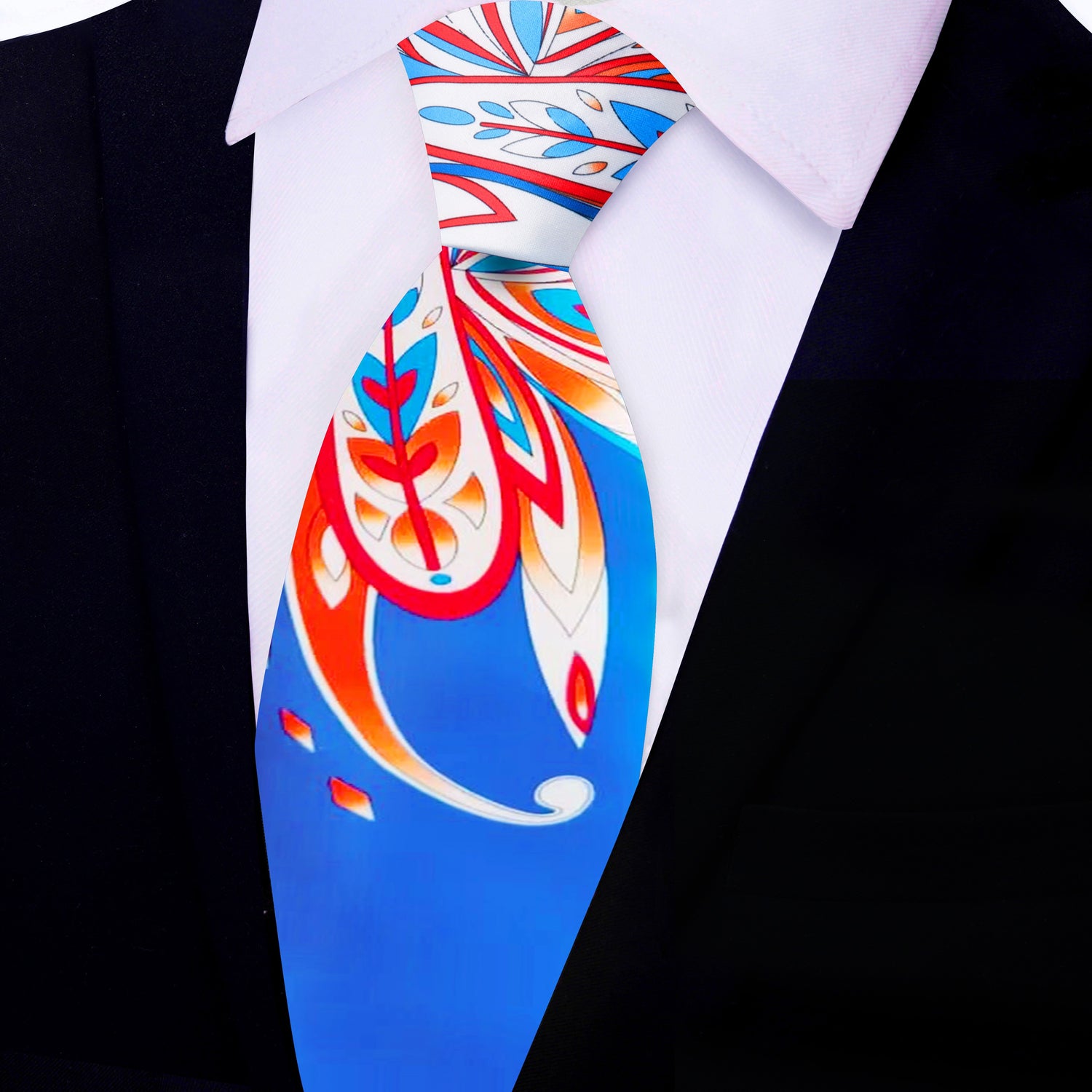 View 2: White, Blue, Orange, Yellow Paisley Tie