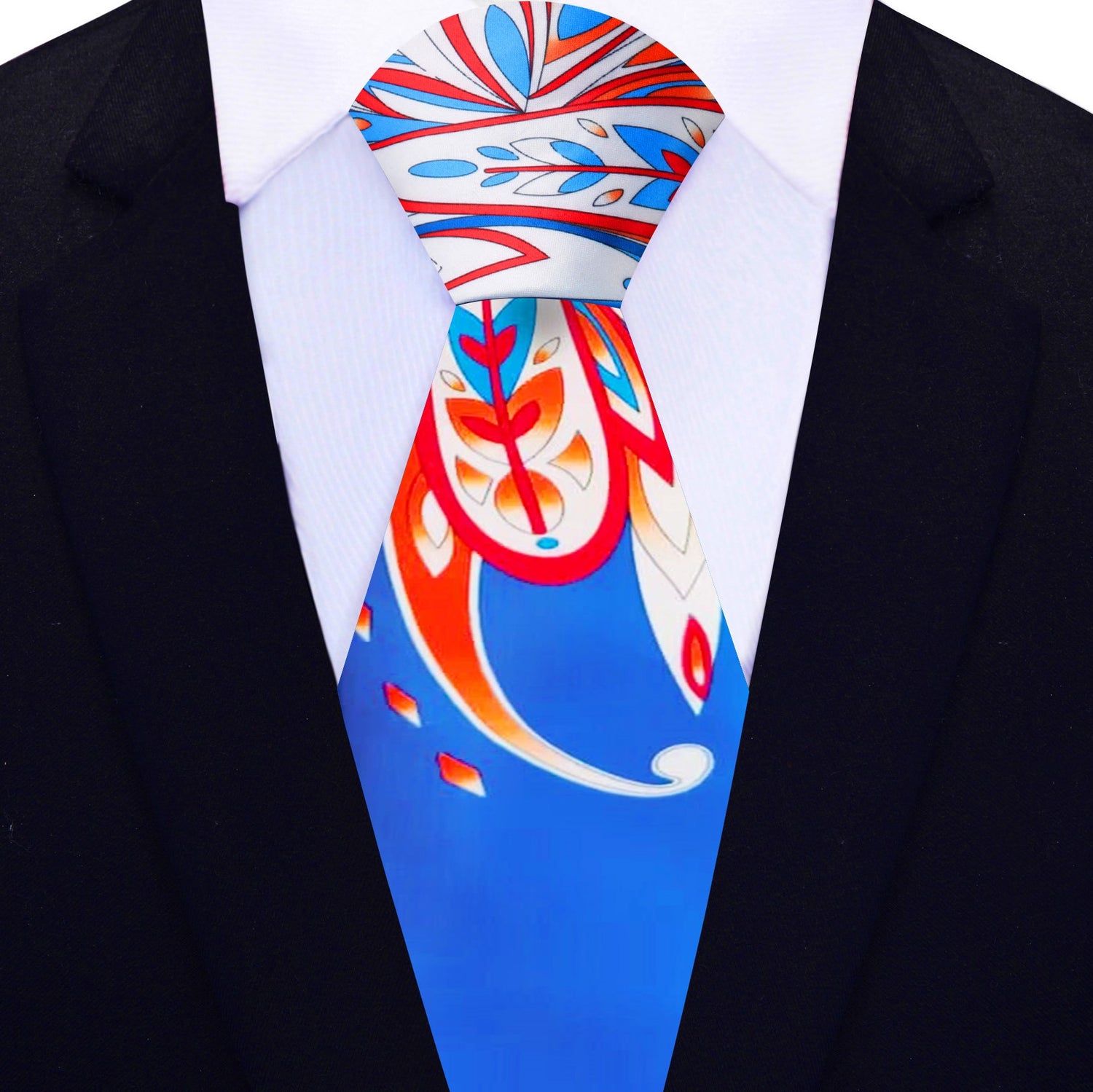 White, Blue, Orange, Yellow Paisley Tie