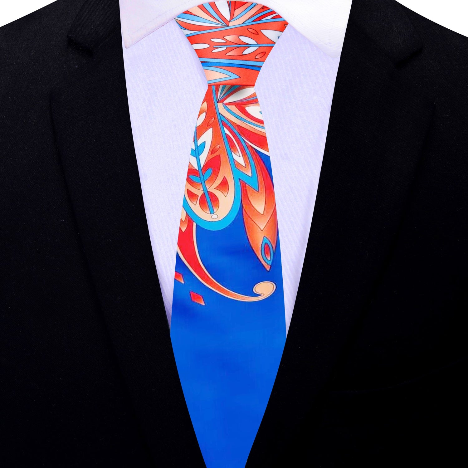 Blue, Red, Orange Paisley Thin Tie