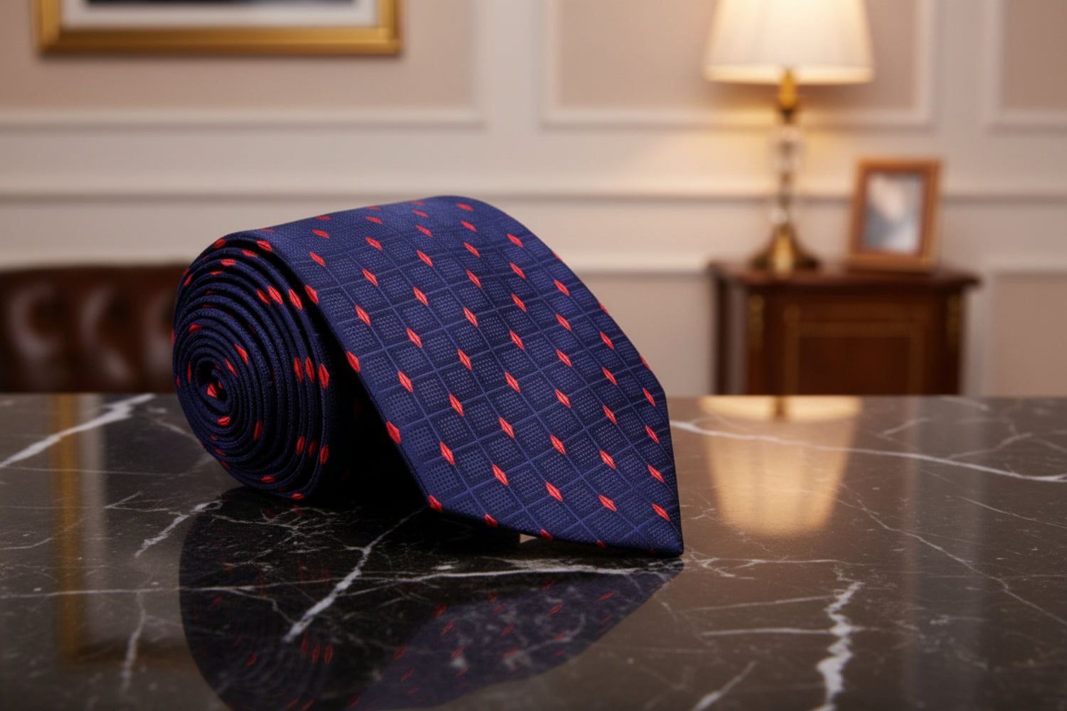 Blue, Red Geometric Tie