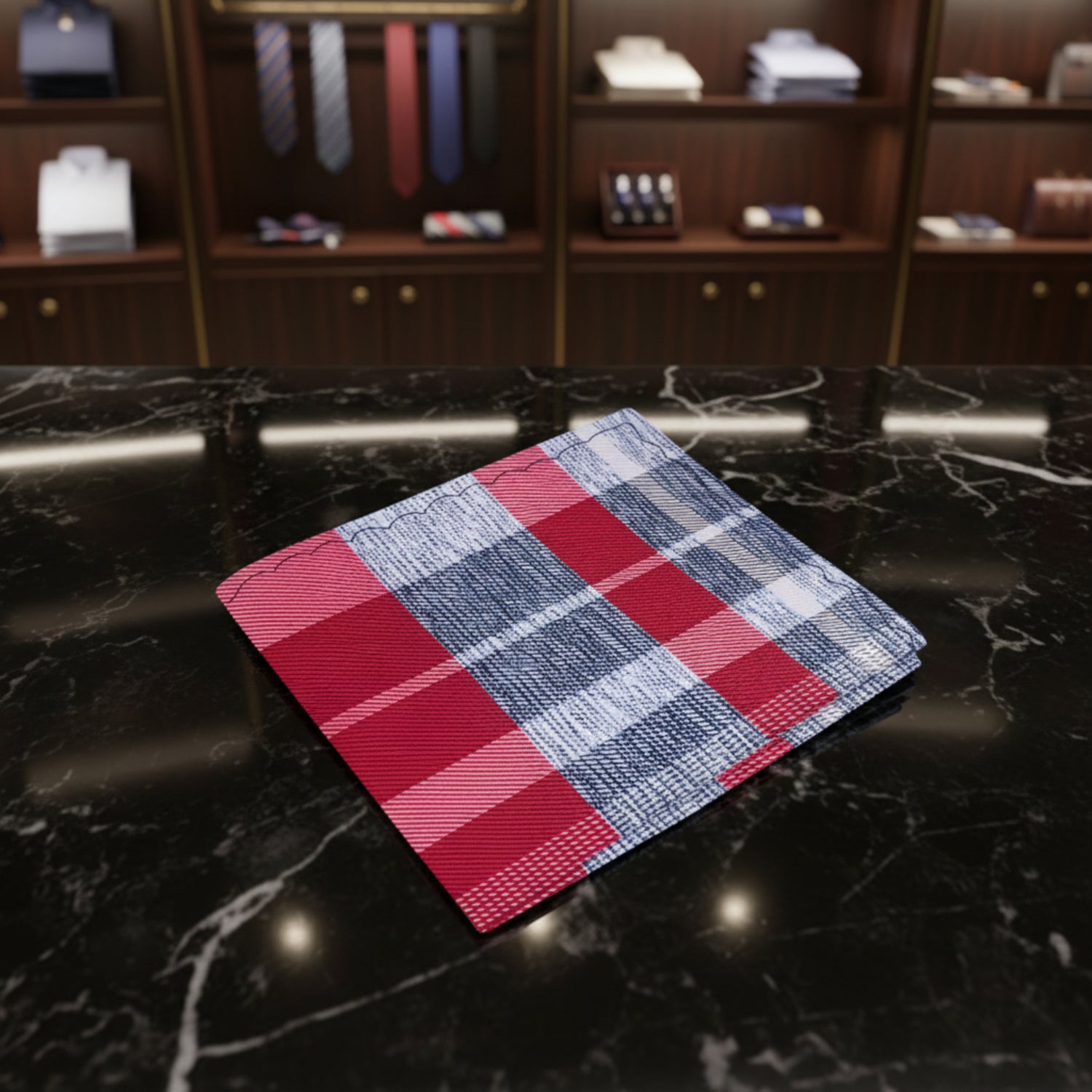 Main View: Red, Barely Blue, Blue Plaid Pocket Square