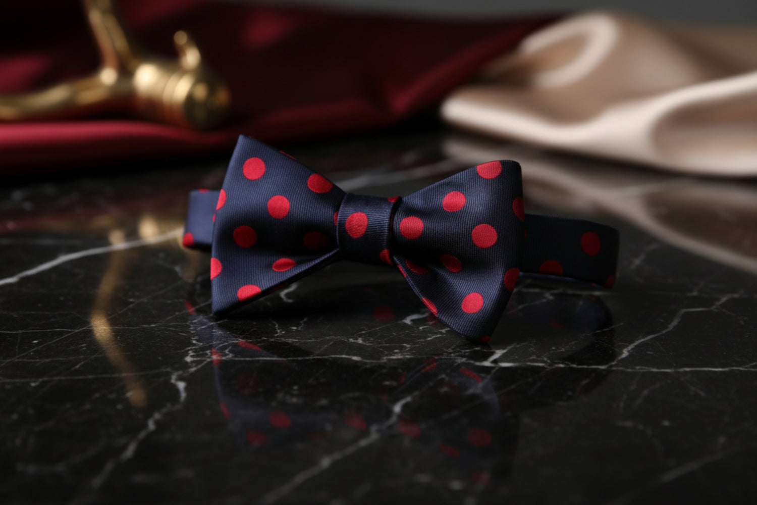 A Blue, Red Polka Pattern Self Tie Bow Tie Bow Tie