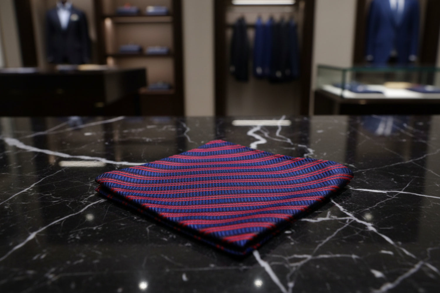 A Red, Blue Stripe Pattern Pocket Square