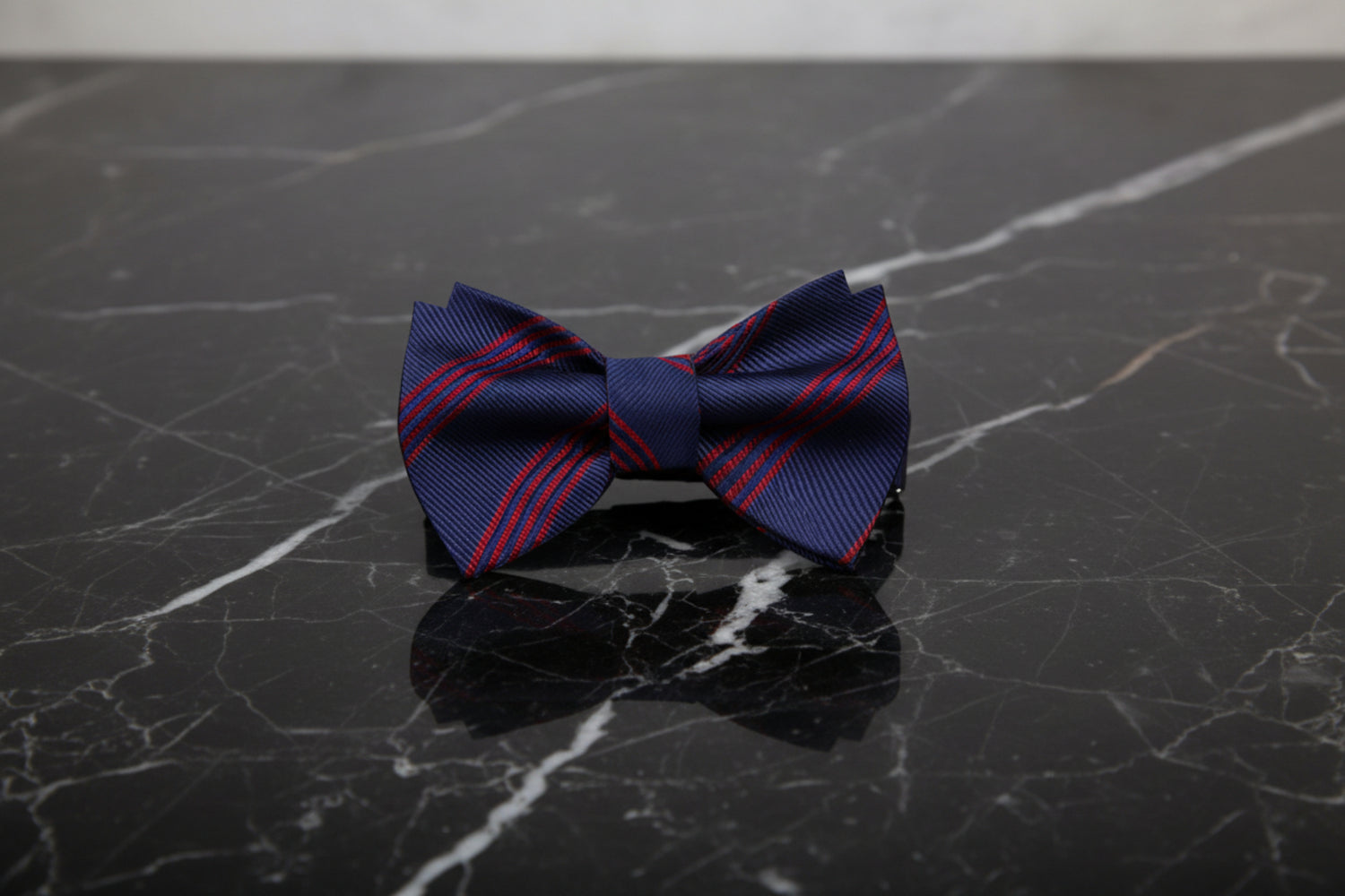 Blue, Red Stripe Bow Tie
