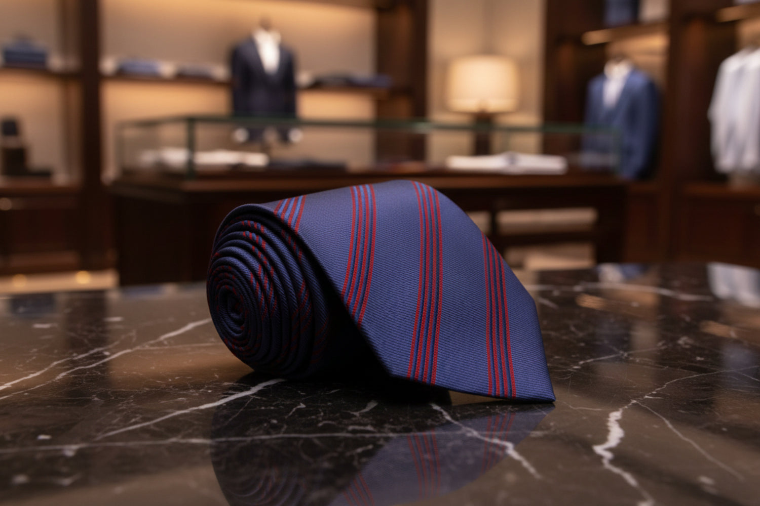 A Blue, Red Stripe Pattern Necktie 