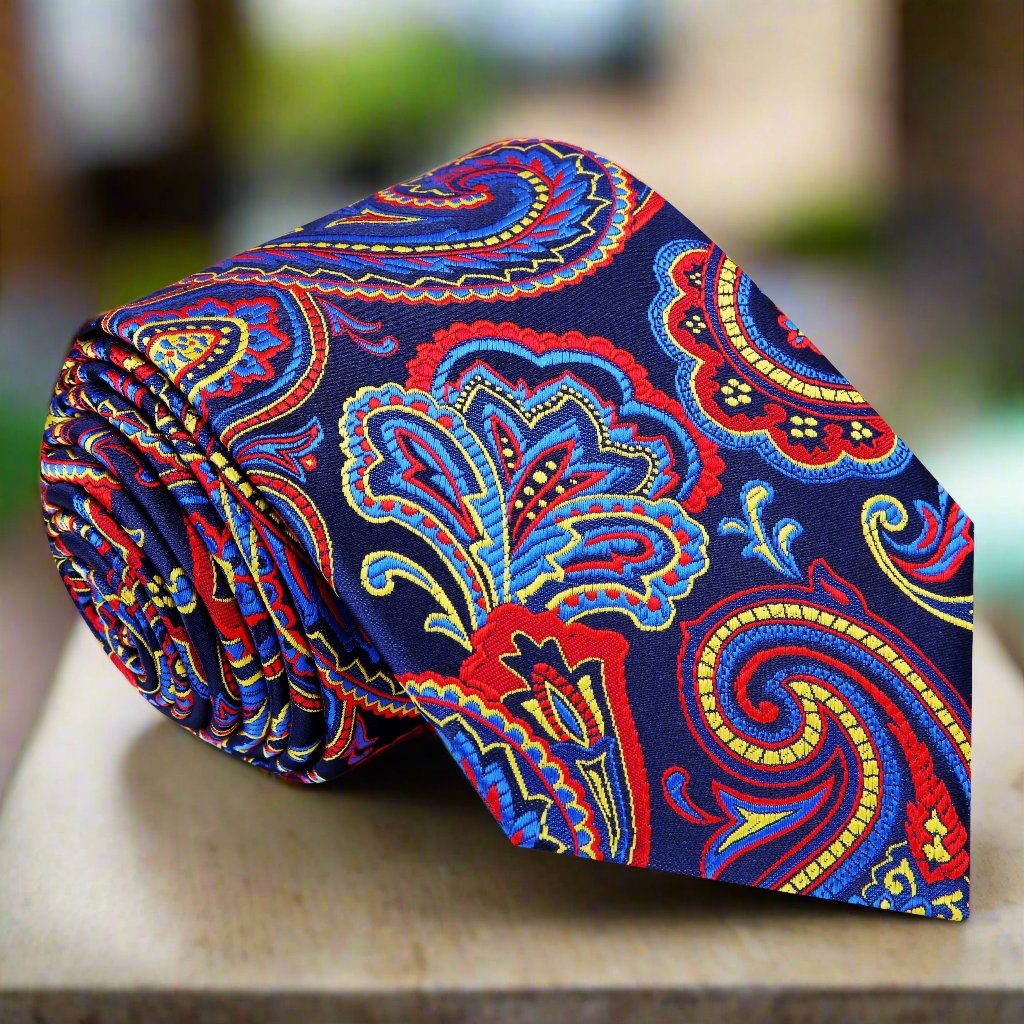 Blue, Red and Yellow Paisley Tie