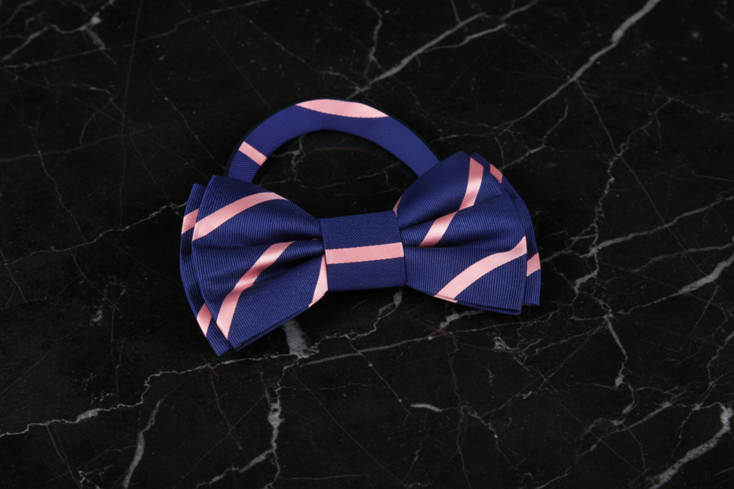Dark Blue with Salmon Stripes Bow Tie Pre Tied Bow