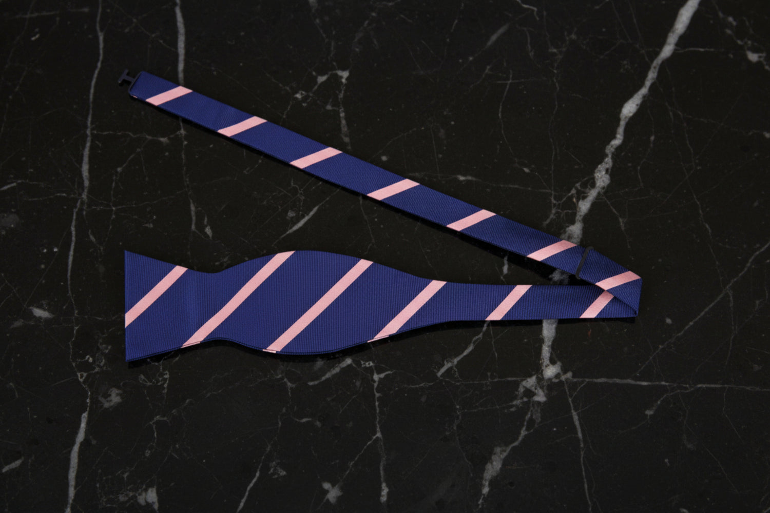 Dark Blue with Salmon Stripes Bow Tie Untied