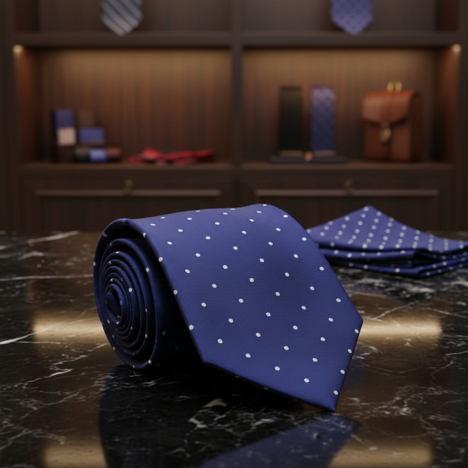 Blue, White Small Polka Dot Tie