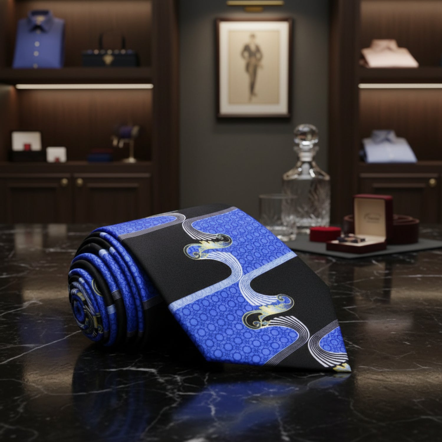 Blue Black Abstract Tie