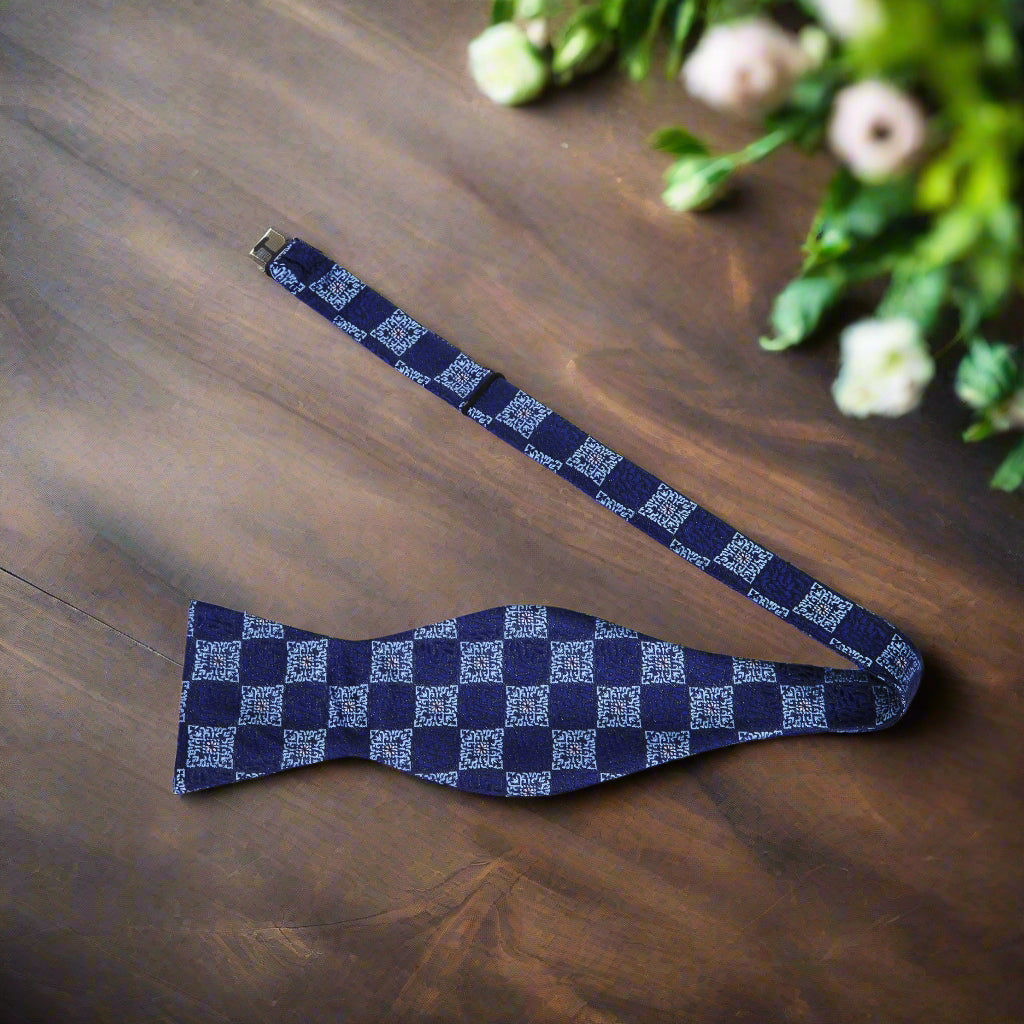 Blue Geometric Paisley Self-Tie Bow Tie