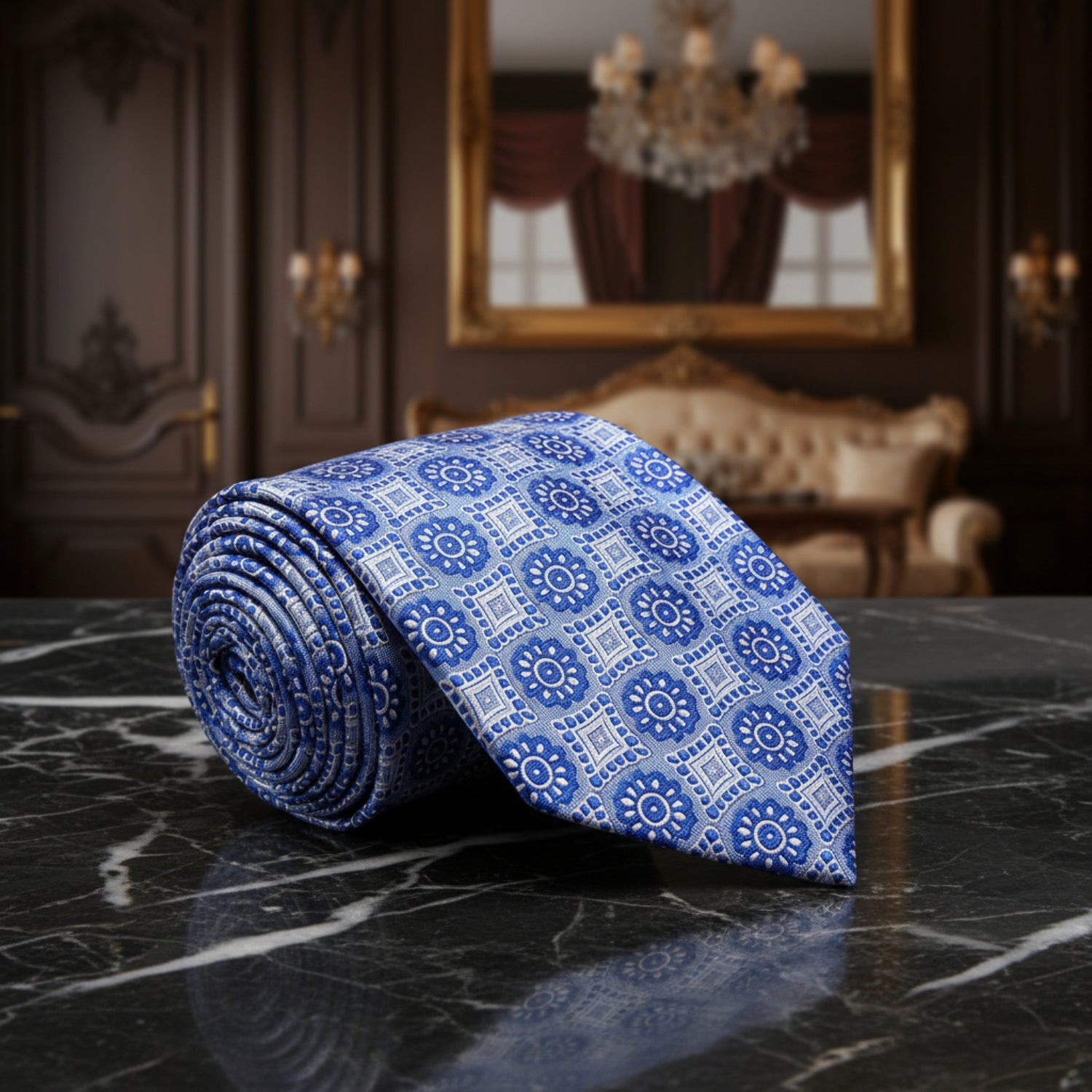 A Blue, Light Blue Abstract Sun and Shapes Necktie 
