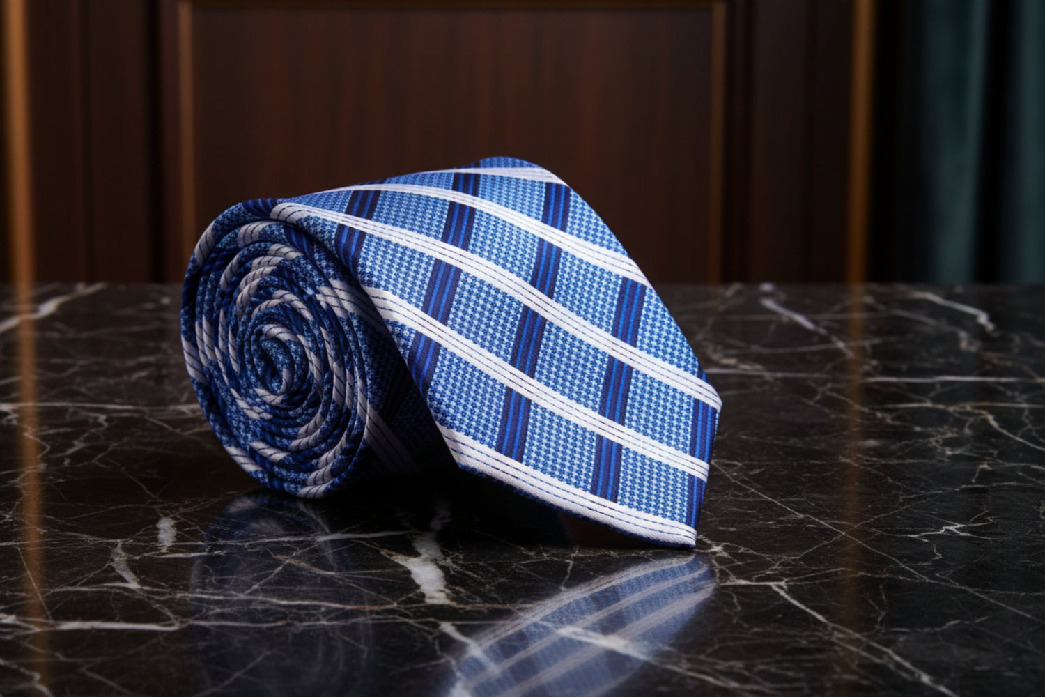 Blue and White Plaid Tie  