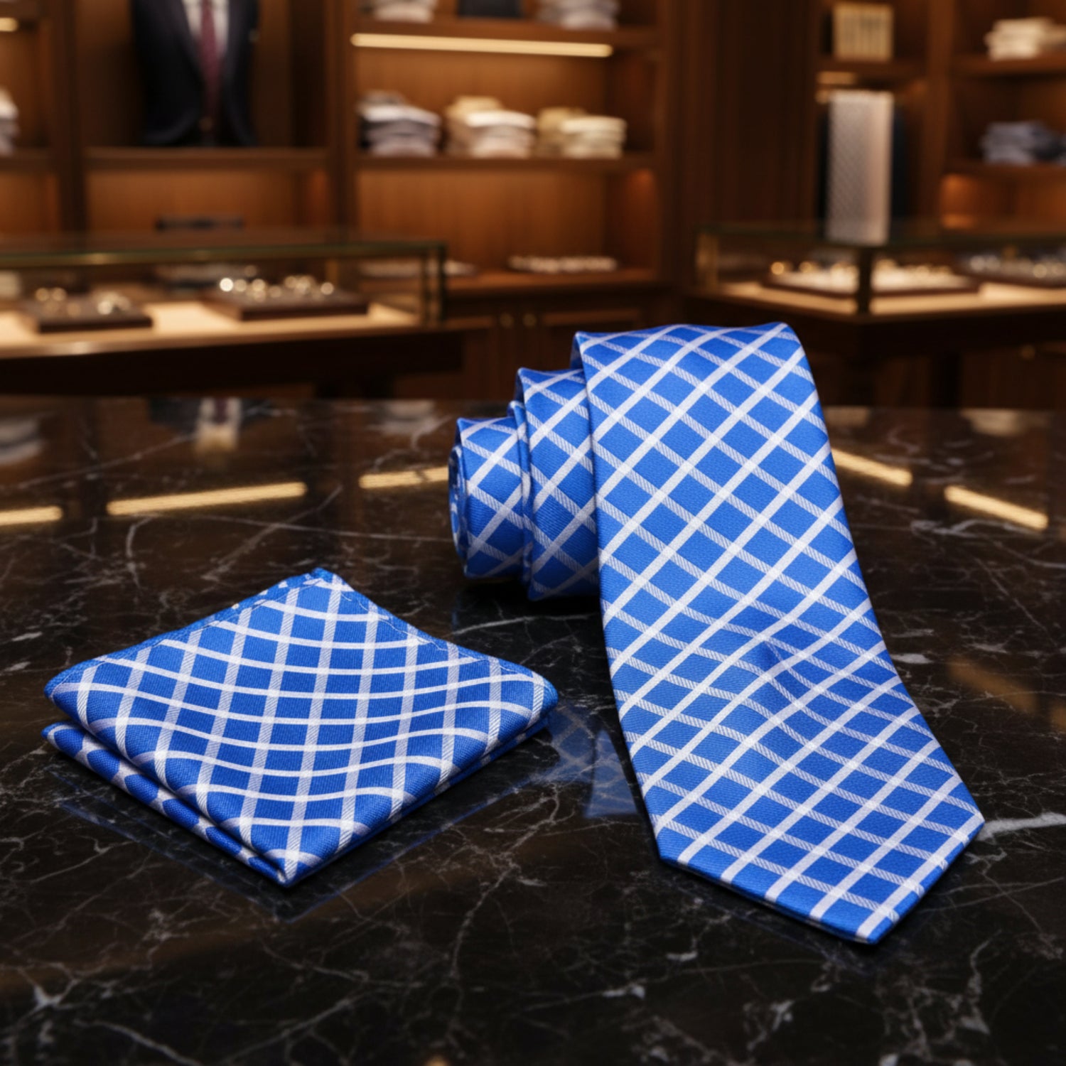 Alt View: Light Blue Interlock Tie and Square