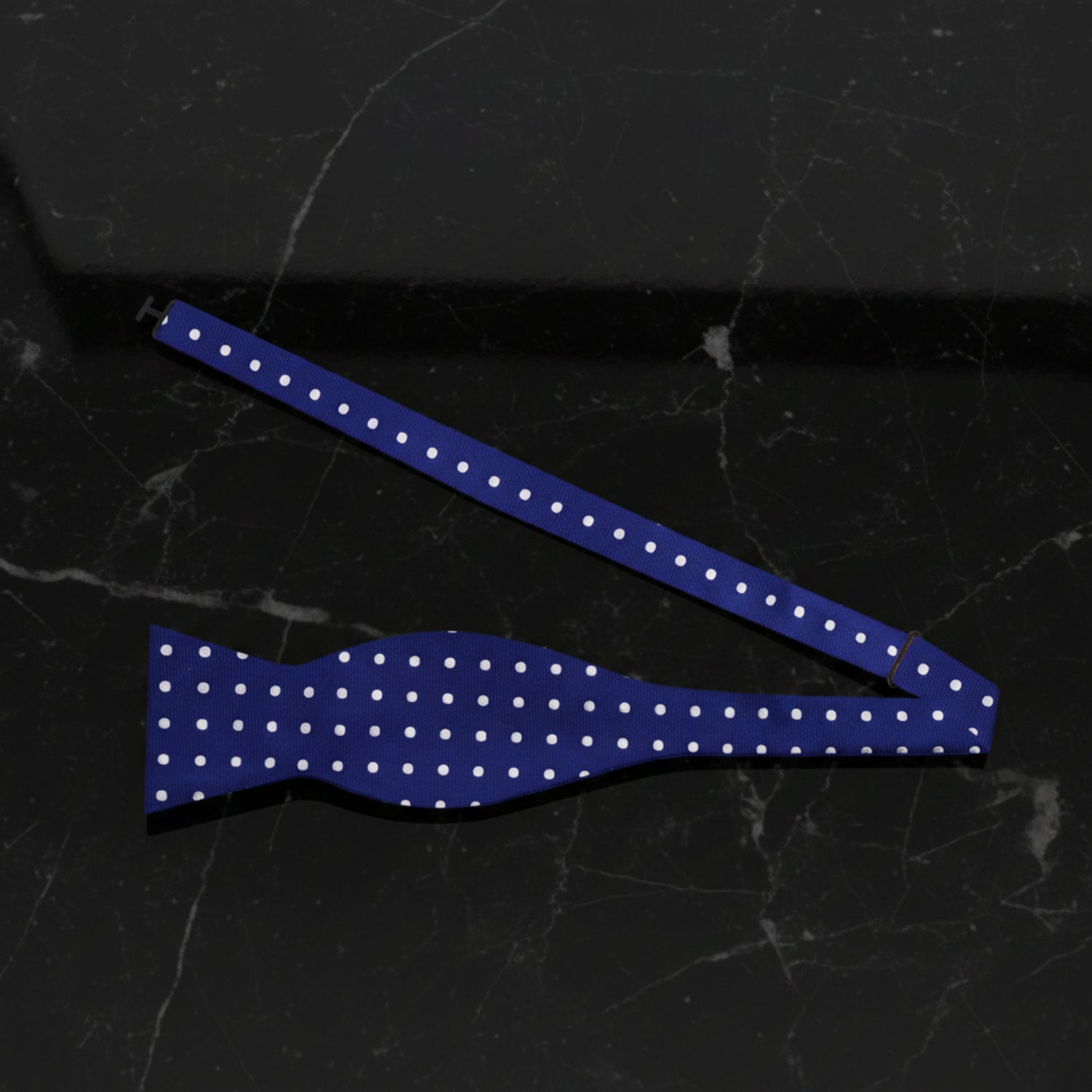 Self Tie Bow Tie: Blue, White Polka Bow Tie
