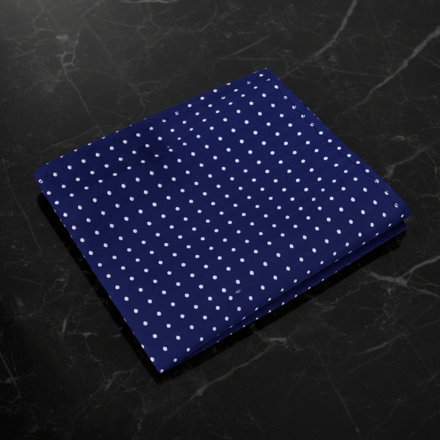 A Blue with White Polka Dot Pattern Silk Pocket Square
