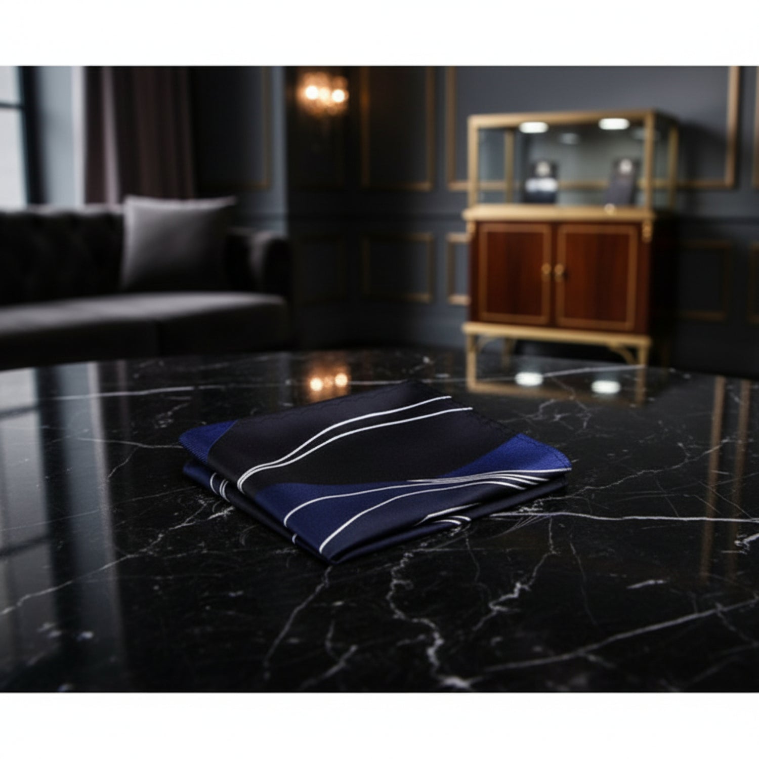 A Blue, White Abstract Lines Pattern Silk Pocket Square