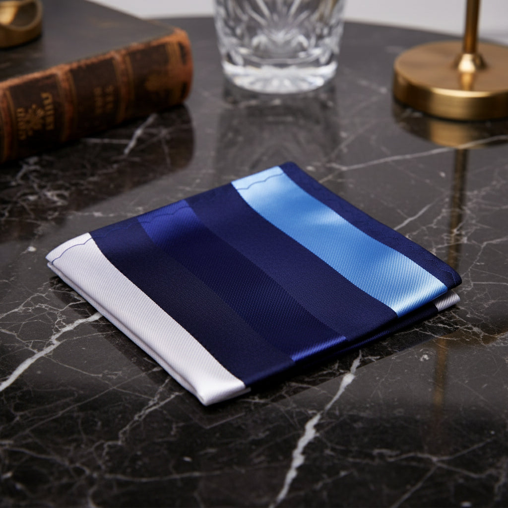 A Blue, White Stripe Pattern Pocket Square