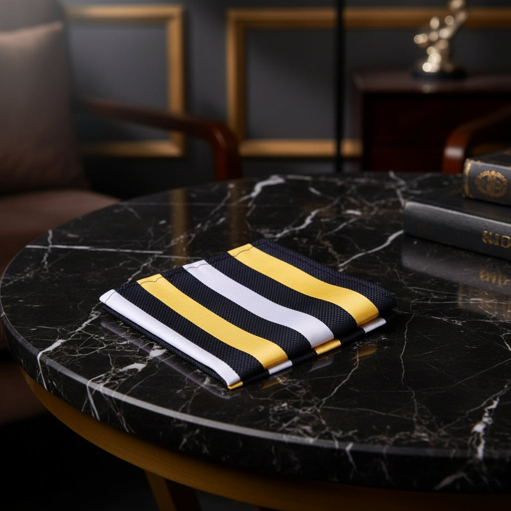 A Blue, White, Yellow Stripe Pattern Pocket Square